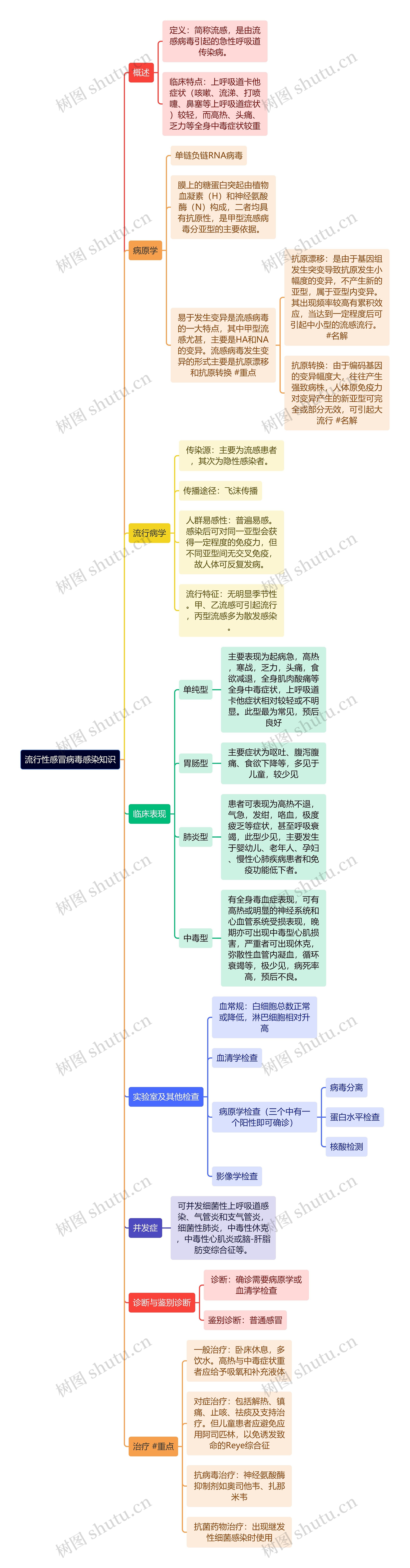 流行性感冒病毒感染知识思维导图