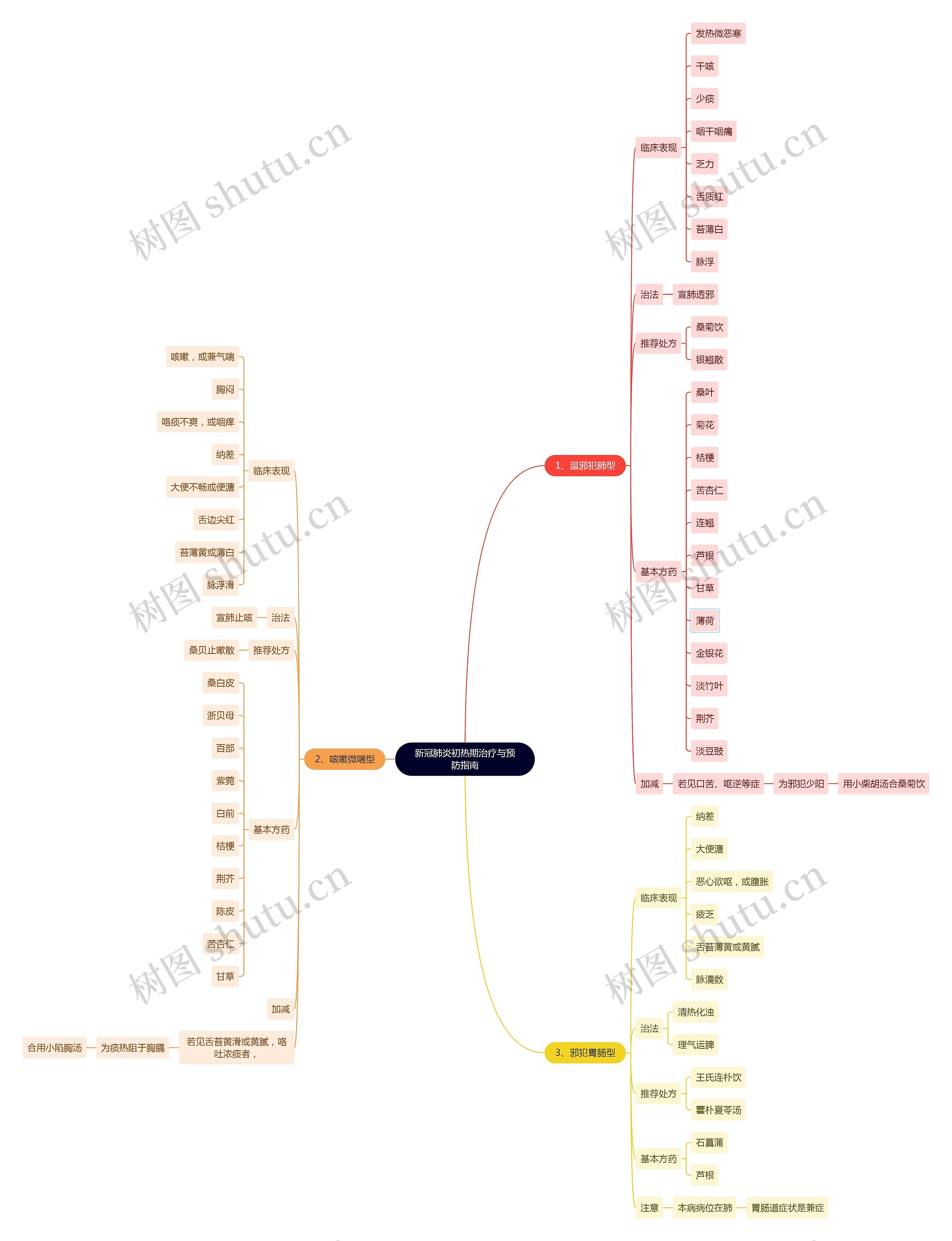 新冠肺炎初热期治疗与预防指南思维导图