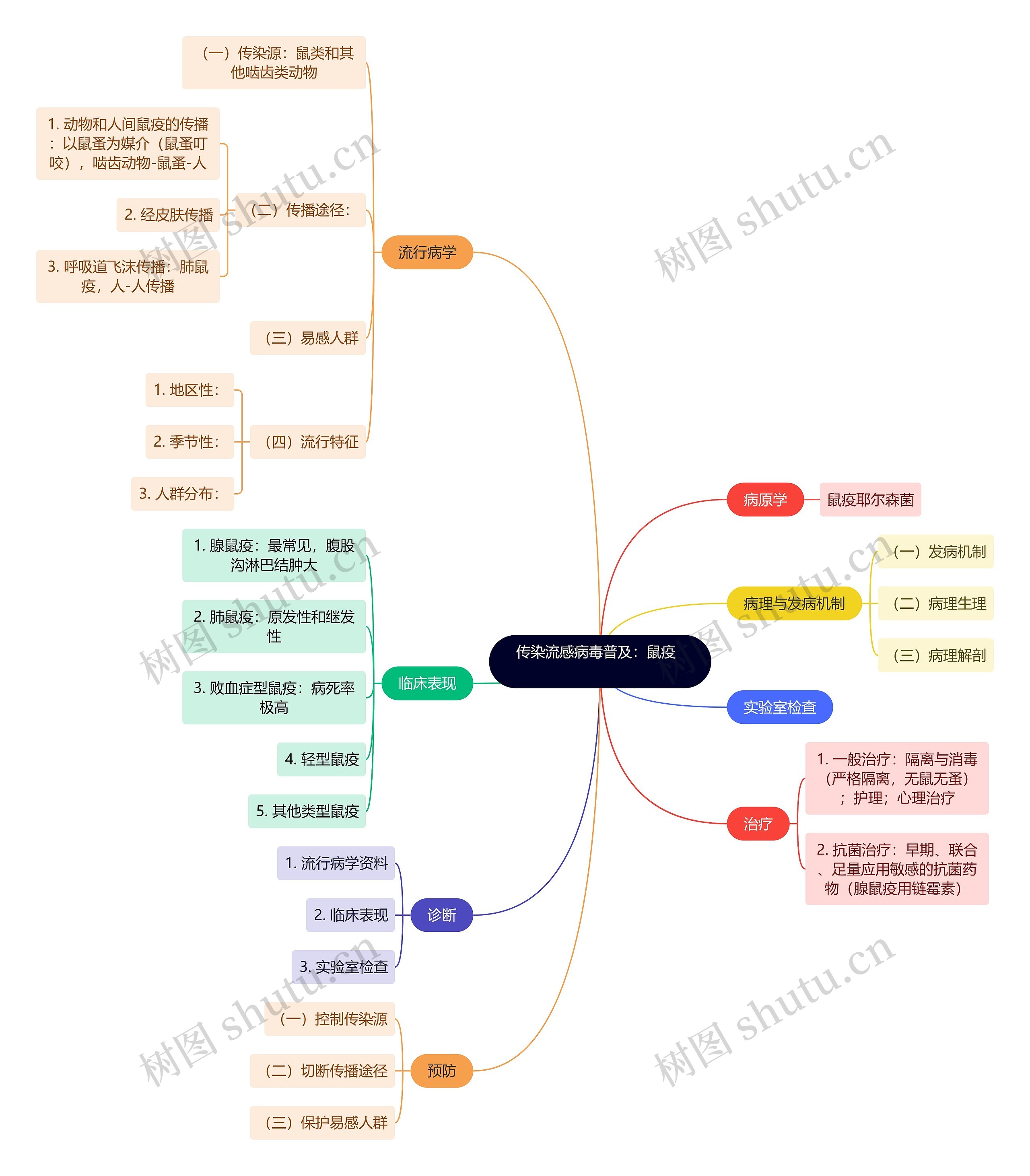 传染流感病毒普及：鼠疫   思维导图