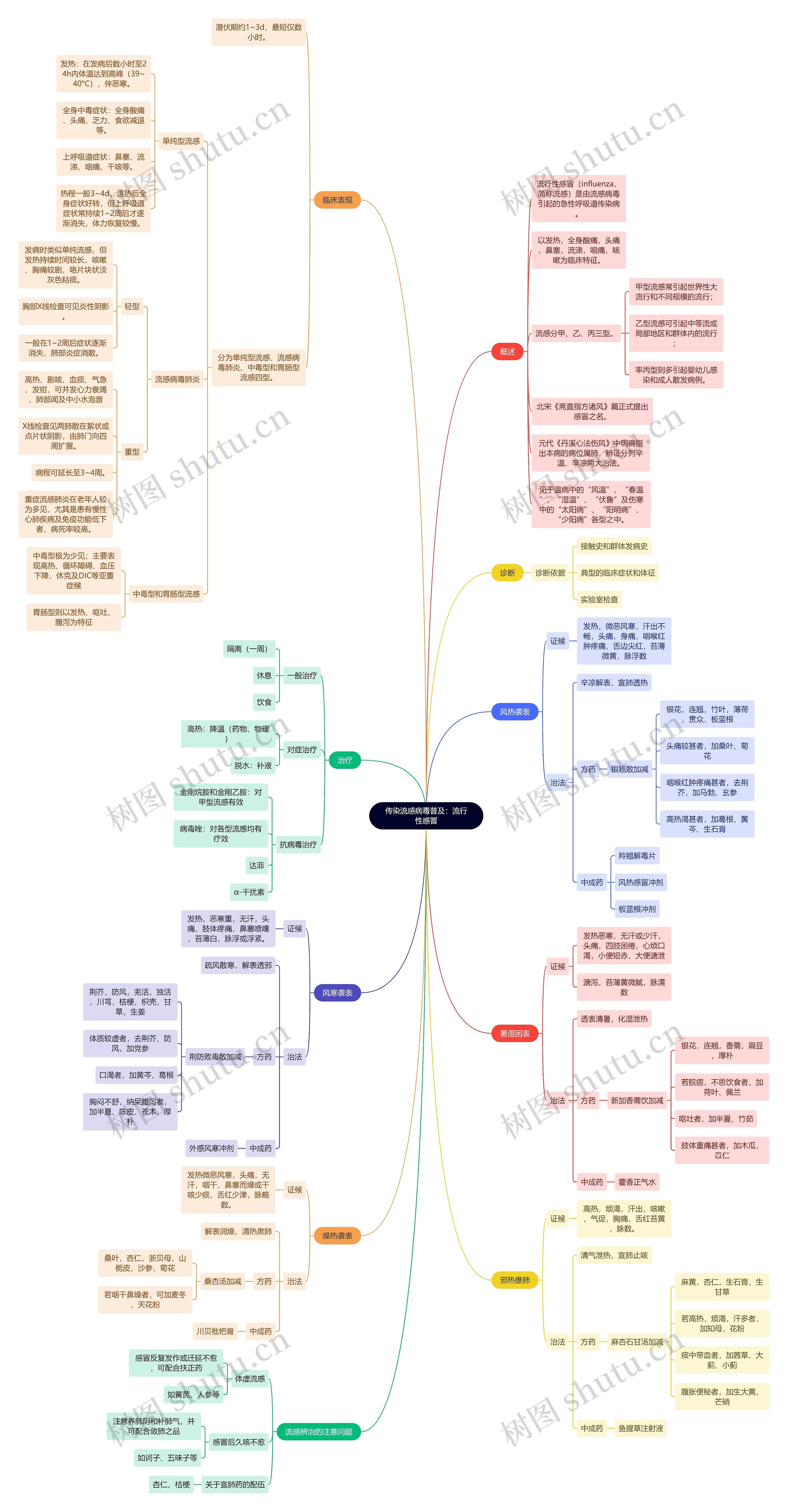 传染流感病毒普及：流行性感冒思维导图
