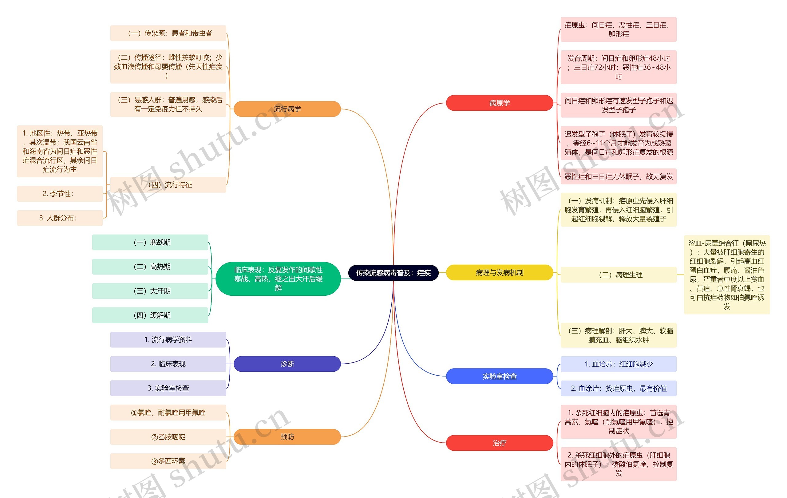 传染流感病毒普及：疟疾思维导图