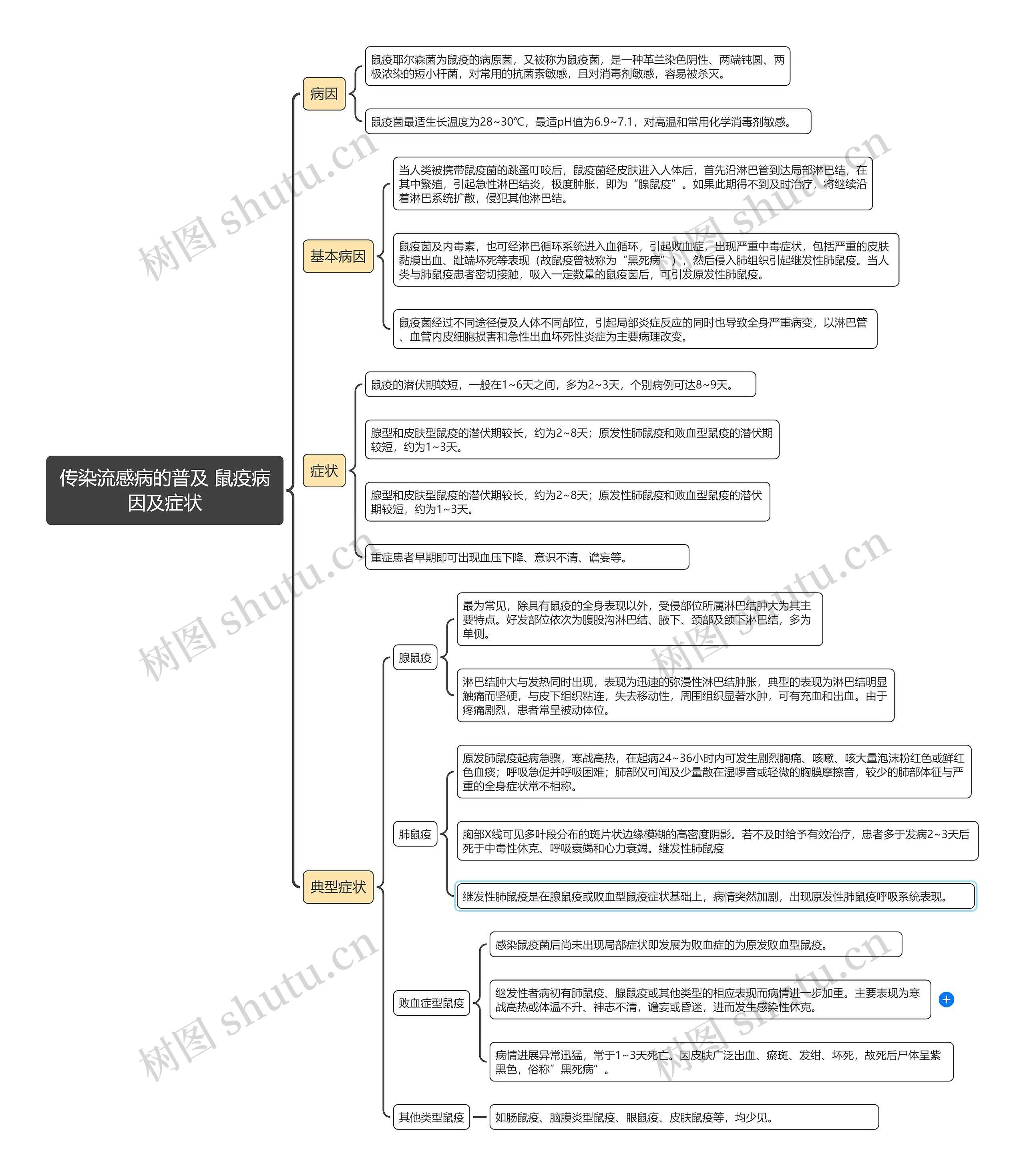 传染流感病的普及 鼠疫病因及症状思维导图