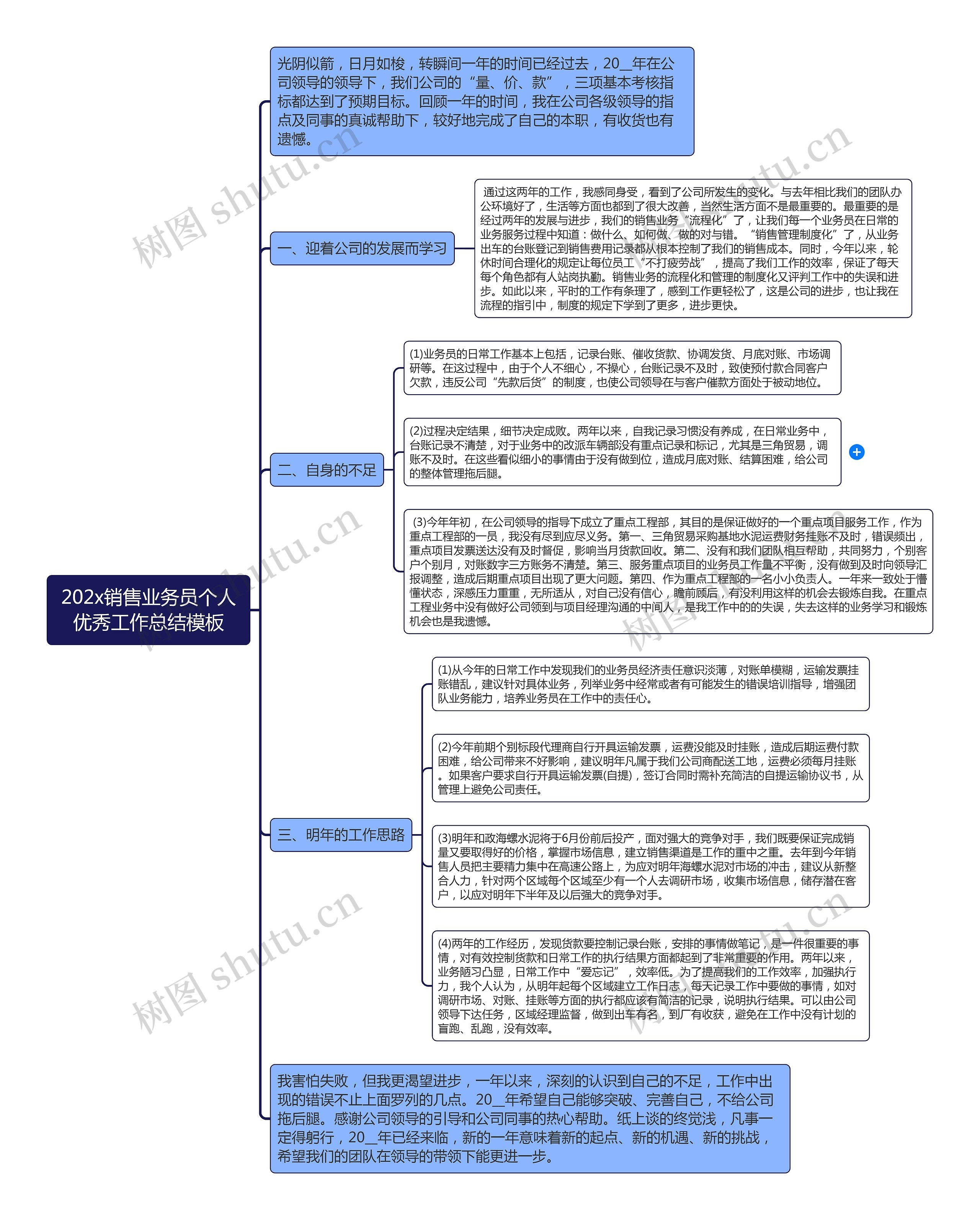 202x销售业务员个人优秀工作总结思维导图