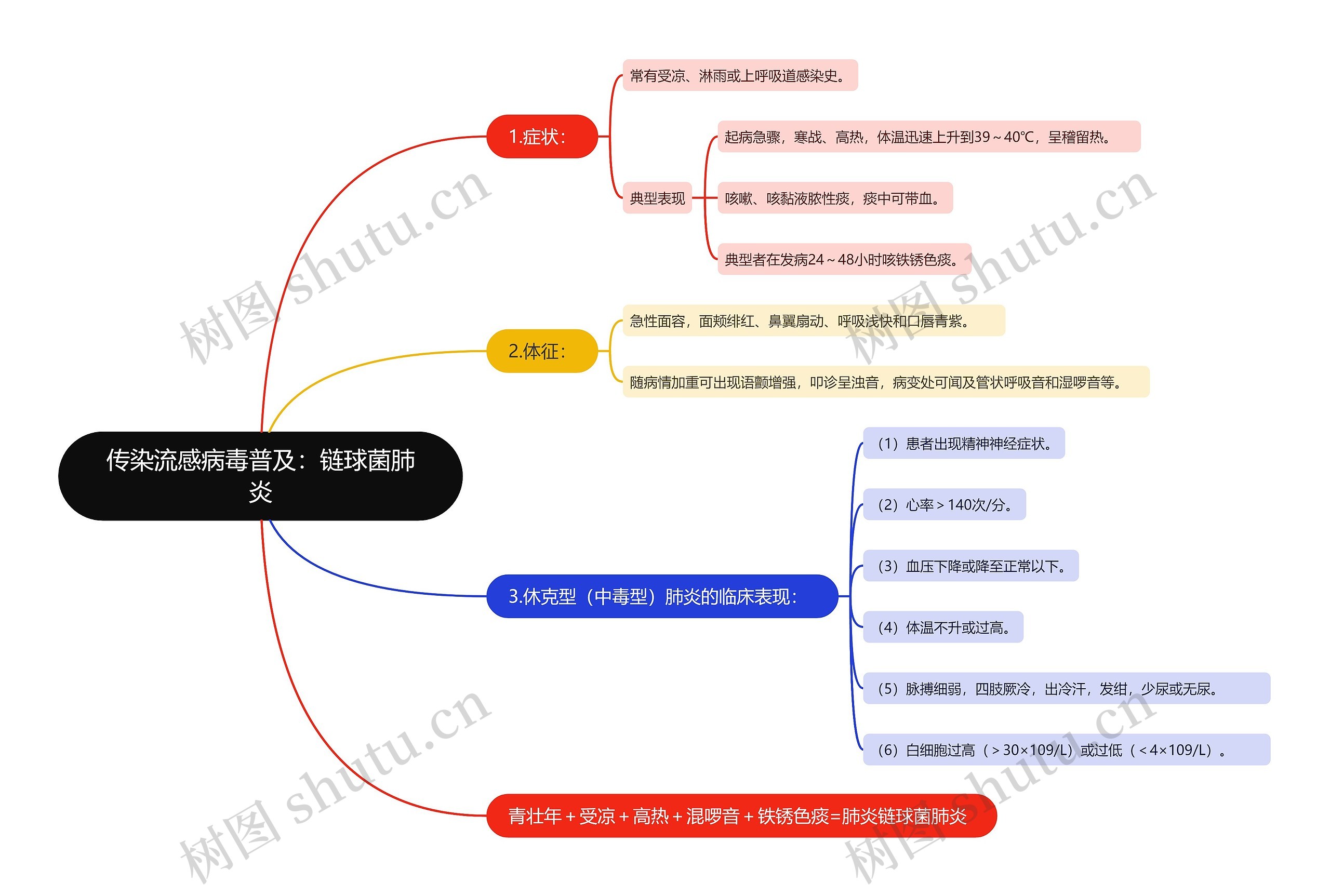 传染流感病毒普及：链球菌肺炎思维导图