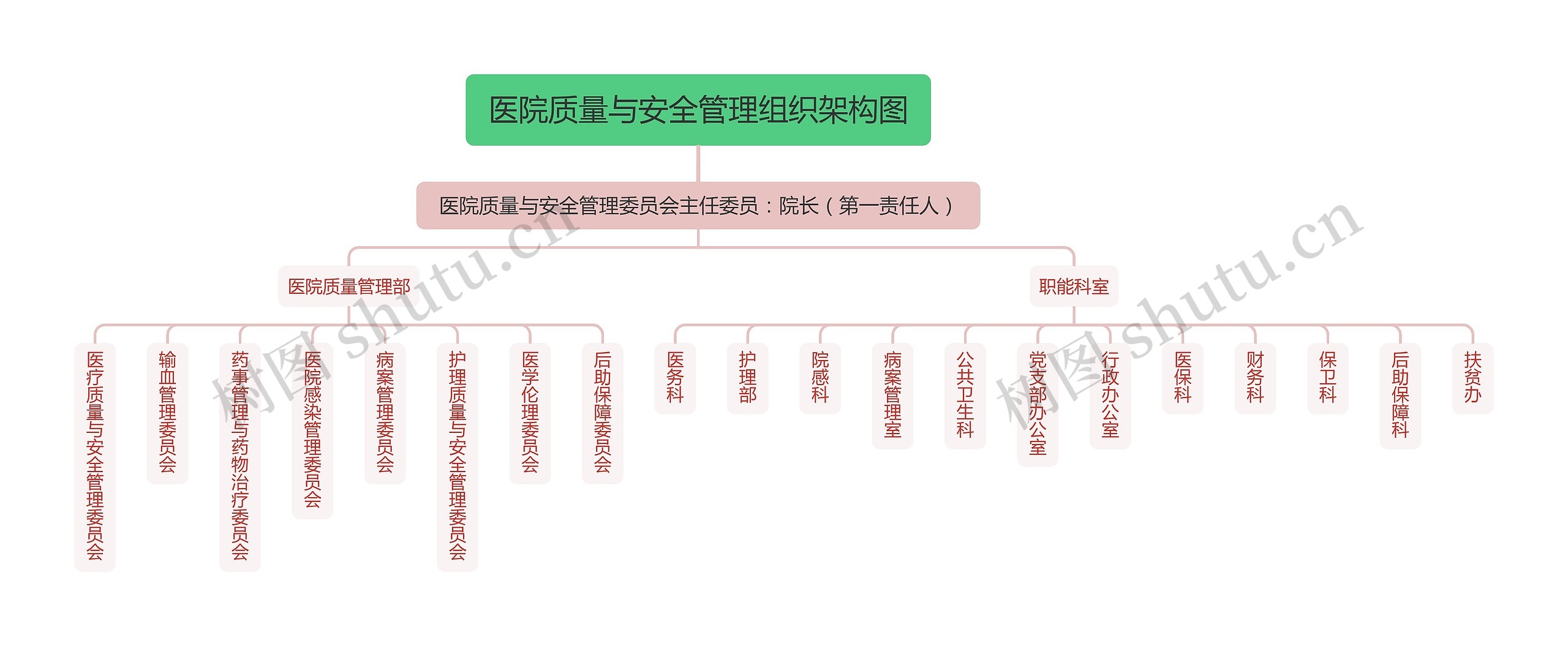 医院质量与安全管理组织架构图思维导图