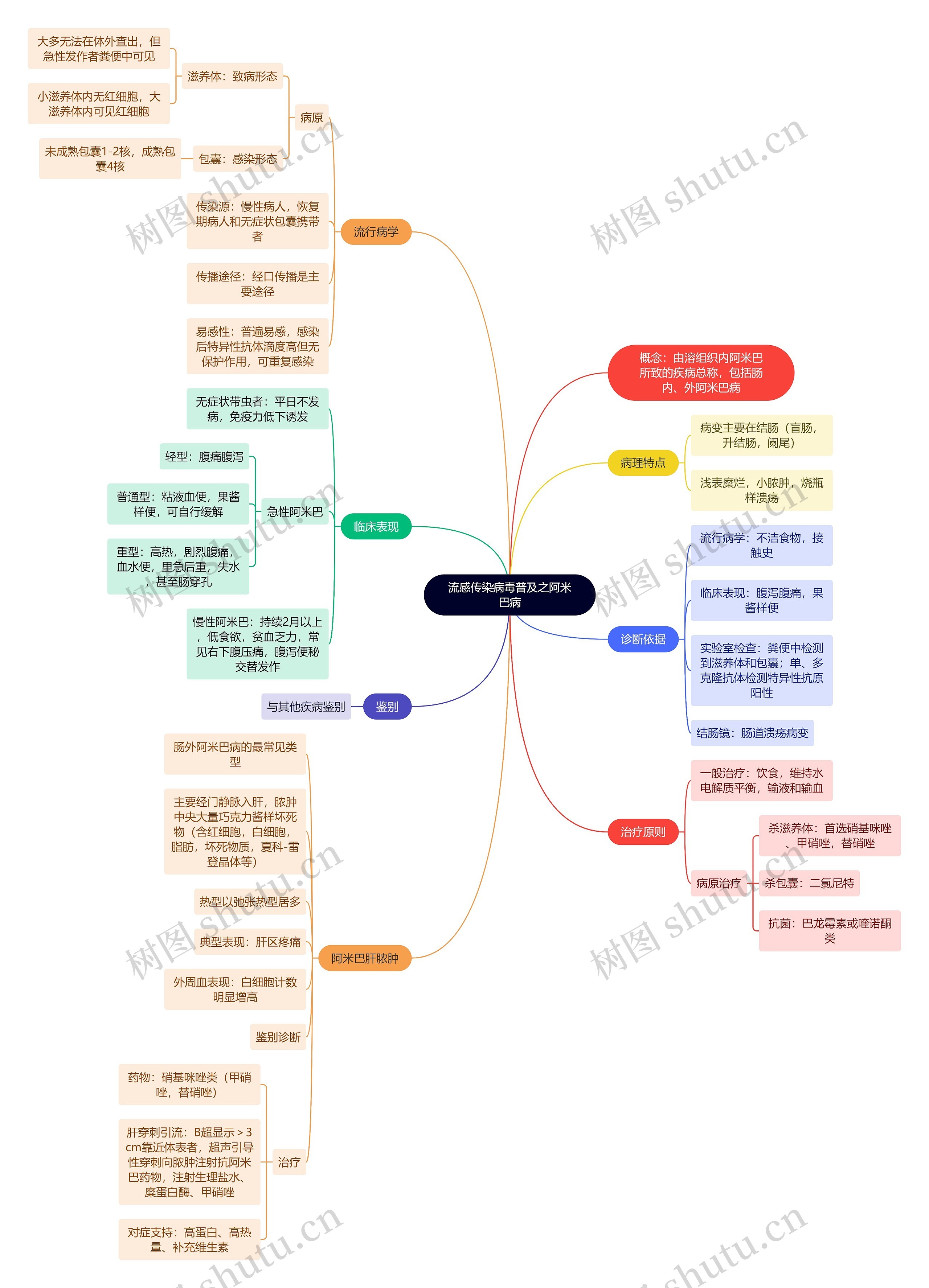 流感传染病毒普及之阿米巴病思维导图