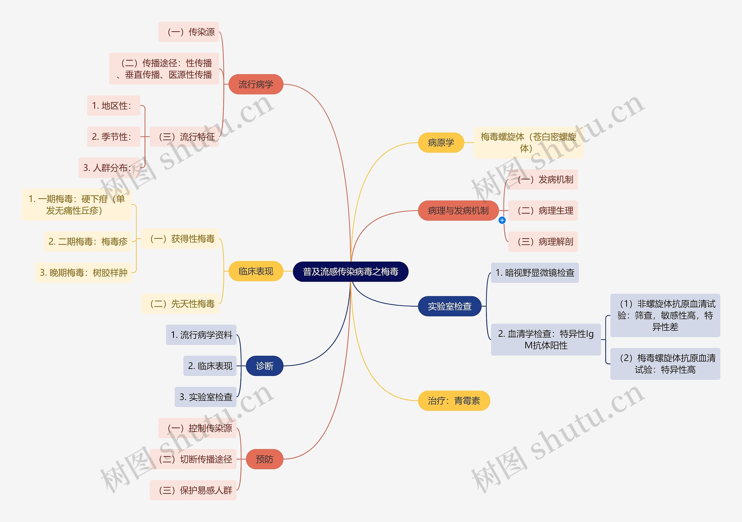 普及流感传染病毒之梅毒思维导图