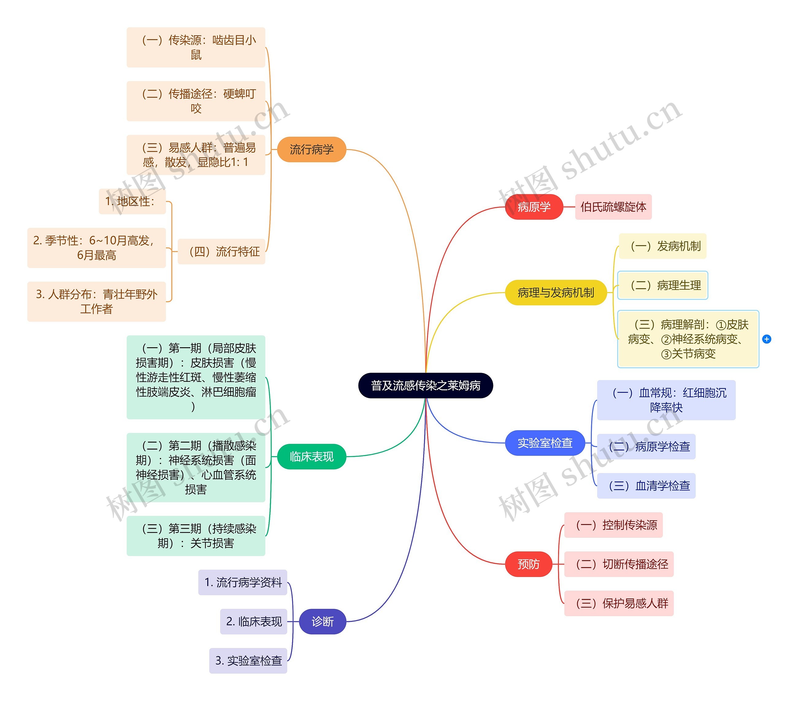 普及流感传染之莱姆病思维导图