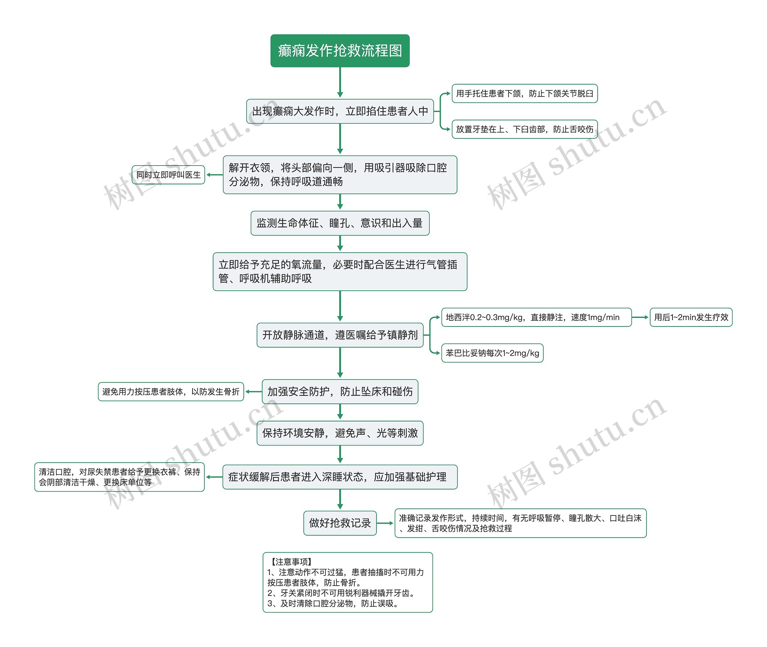 癫痫发作抢救流程图