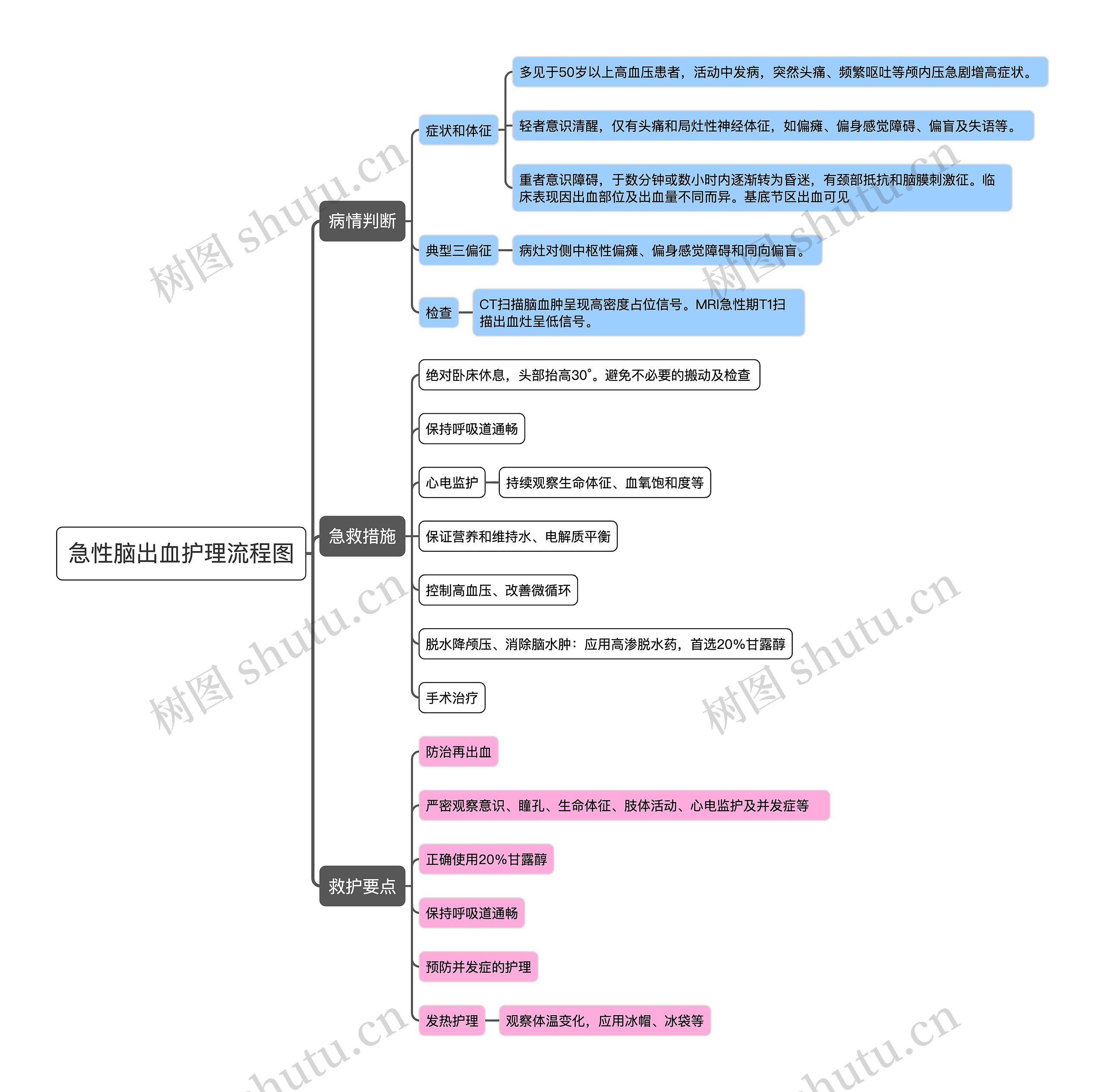 急性脑出血护理流程图思维导图