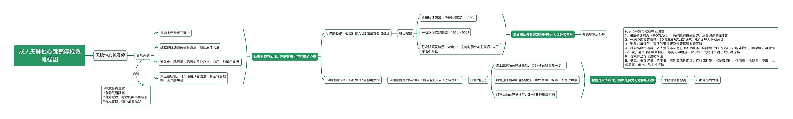 成人无脉性心跳骤停抢救流程图思维导图