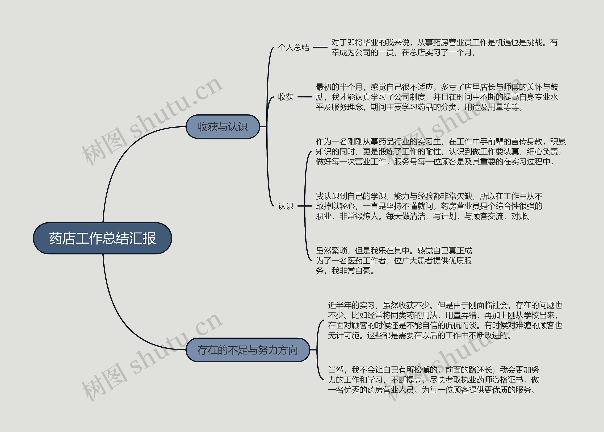 药店工作总结汇报的思维导图