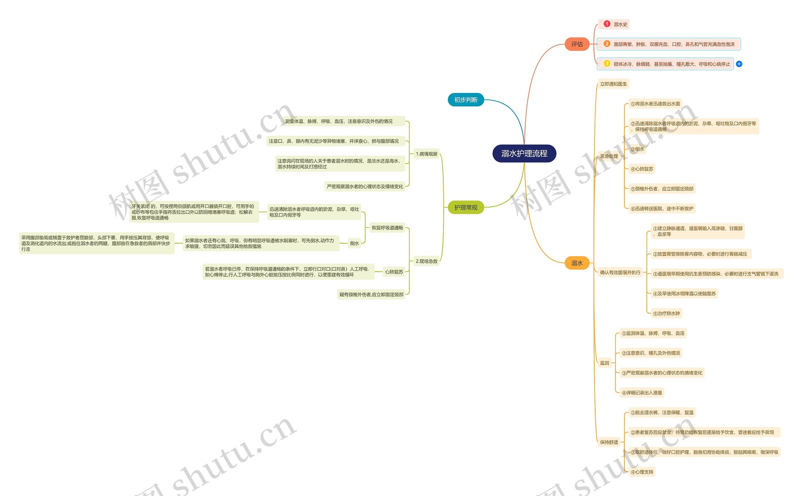 溺水护理流程思维导图