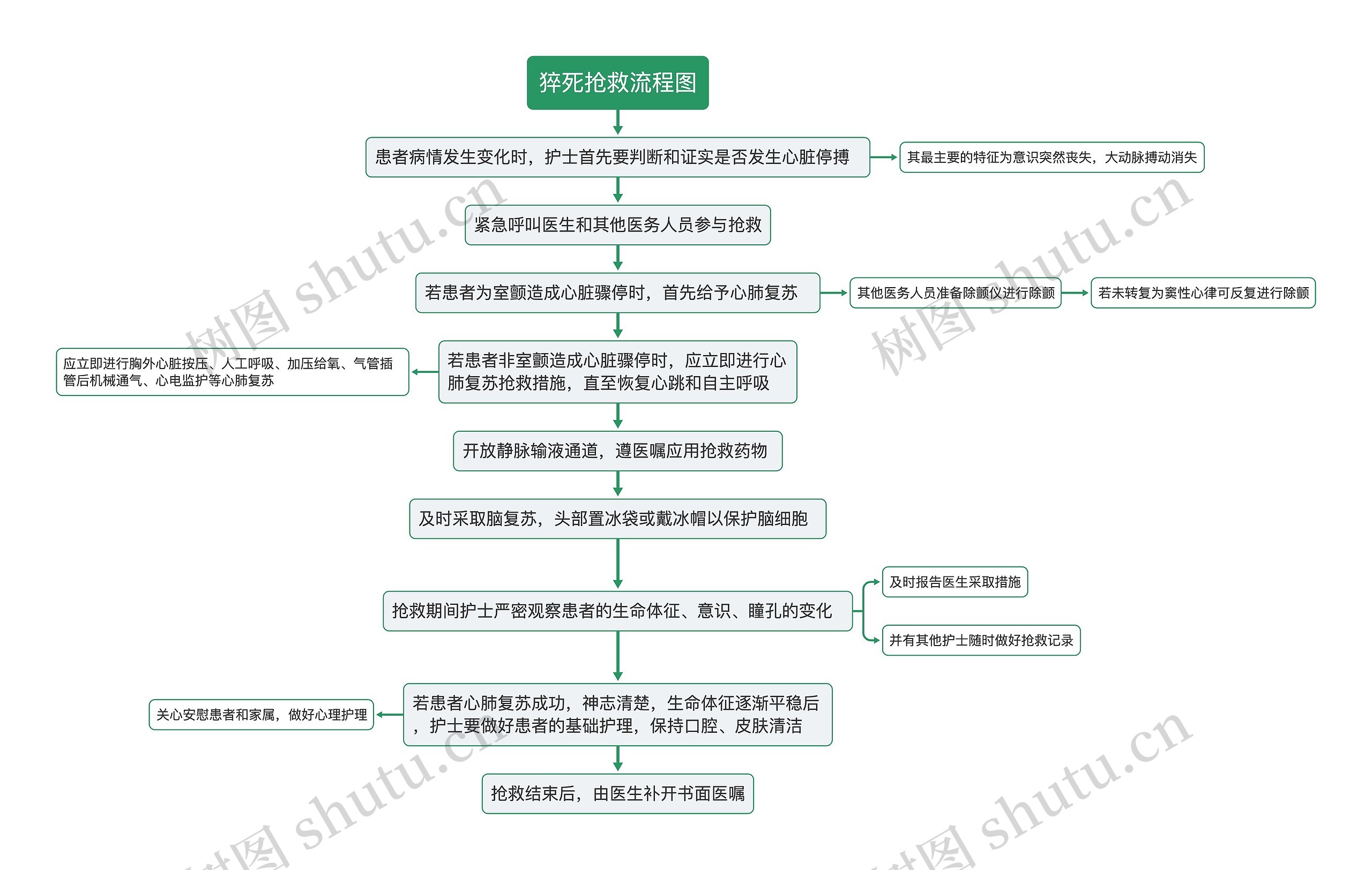 猝死抢救流程图思维导图高清图 猝死抢救流程图思维导图