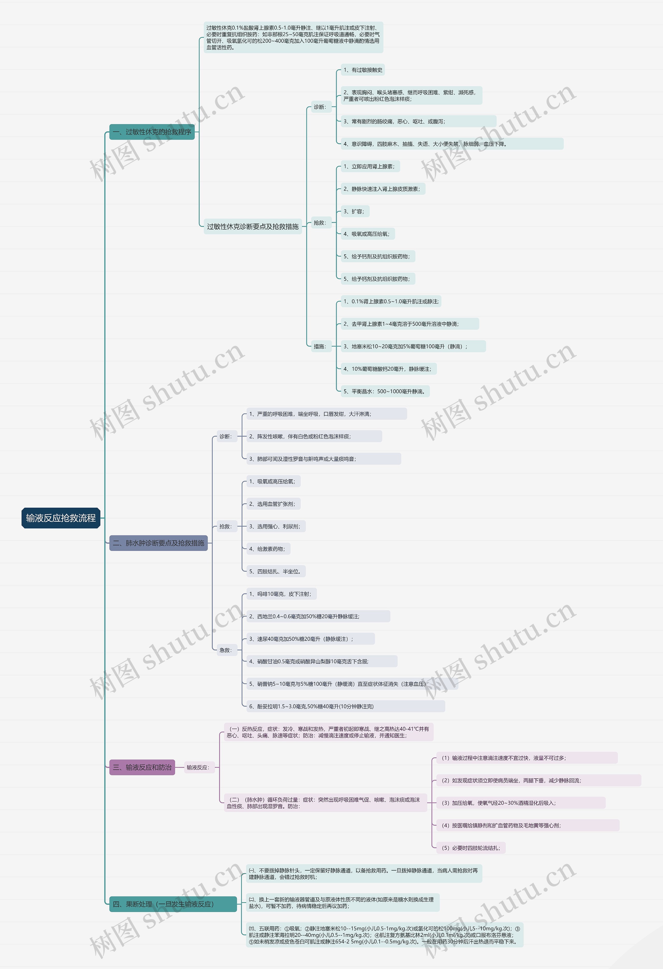 输液反应抢救流程思维导图