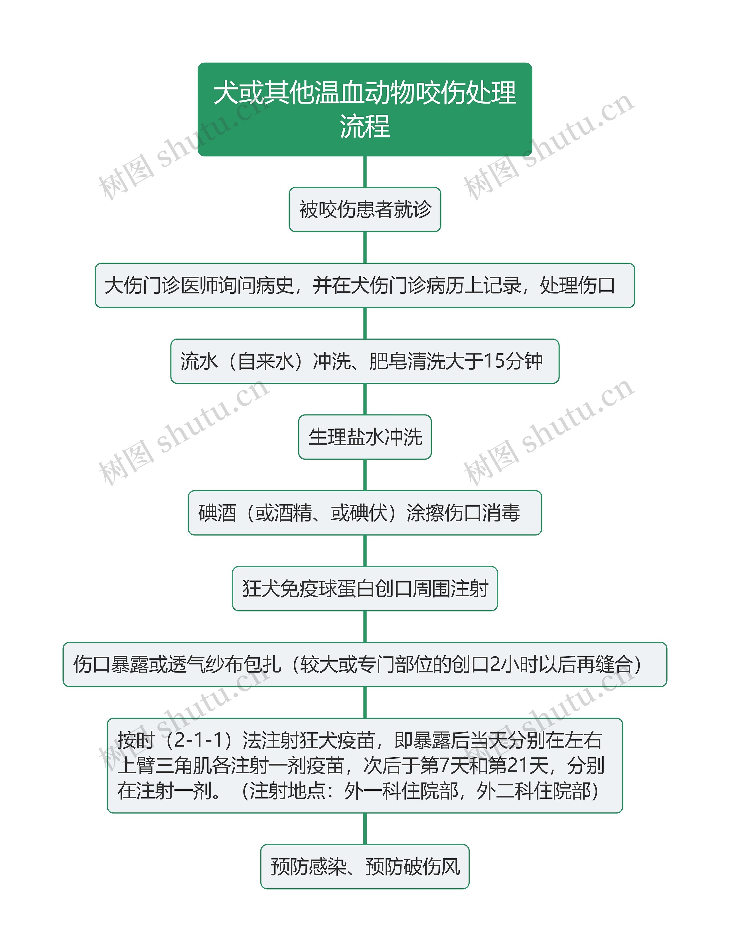 犬或其他温血动物咬伤处理流程思维导图