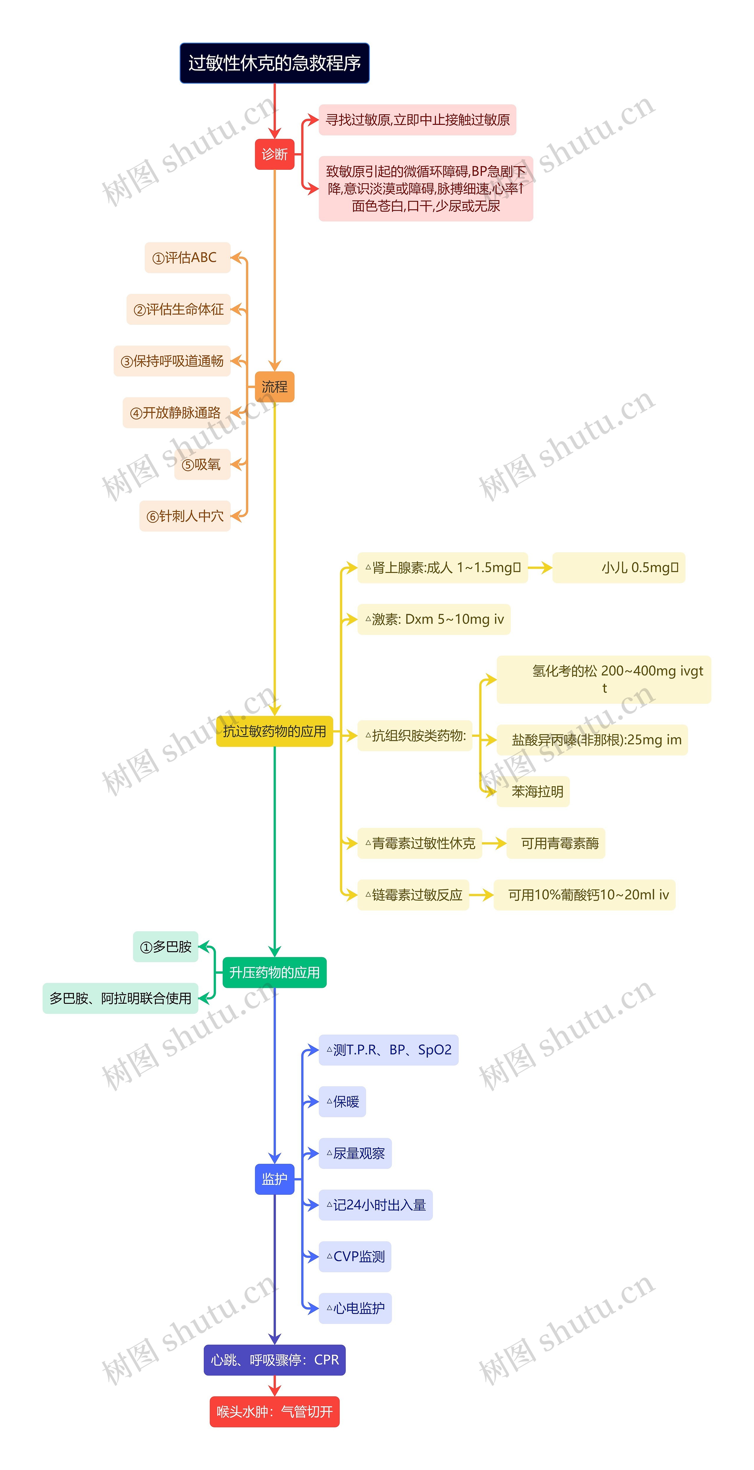 医疗过敏性休克的急救程序流程图思维导图