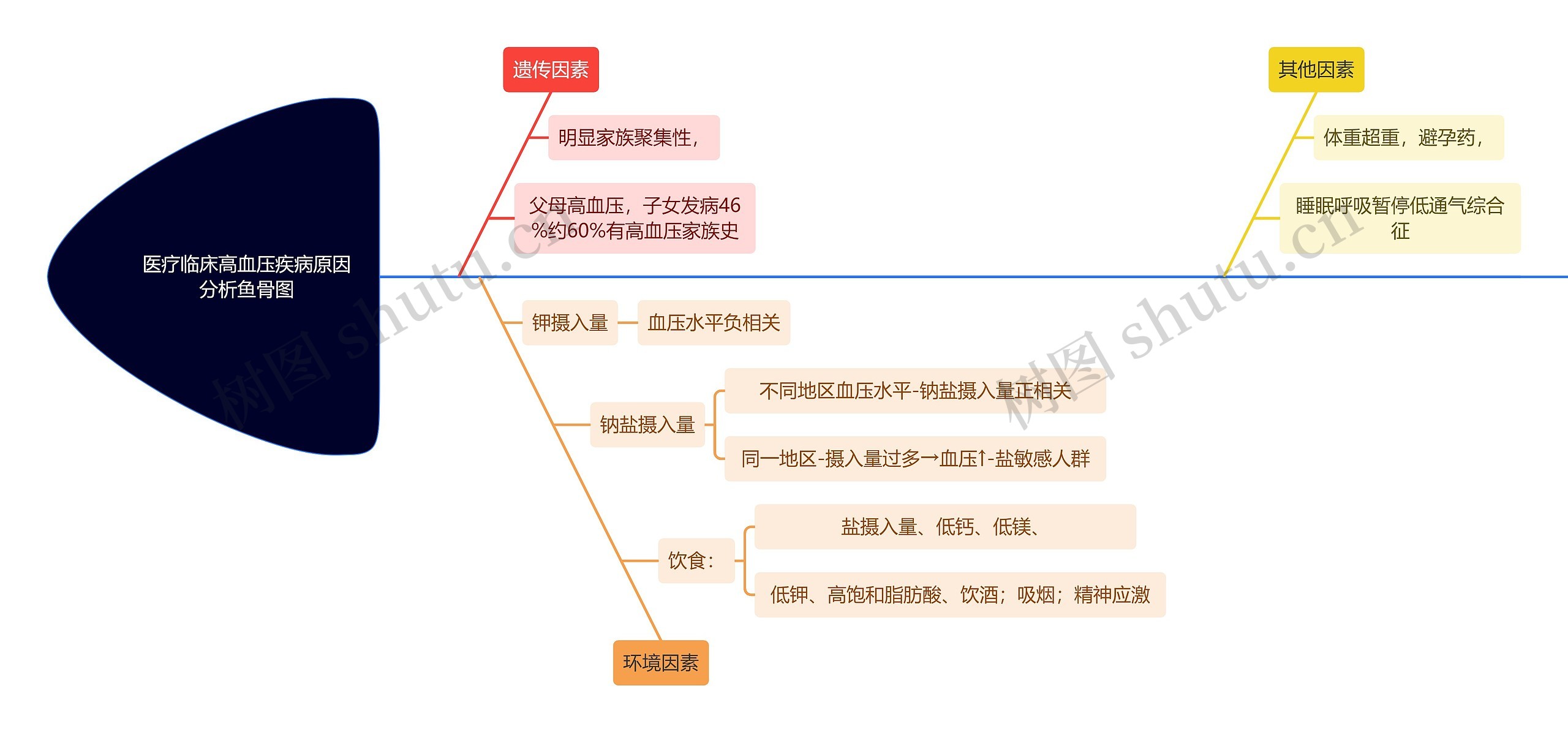 医疗临床高血压疾病原因分析鱼骨图思维导图高清图 医疗临床高血压疾病原因分析鱼骨图思维导图