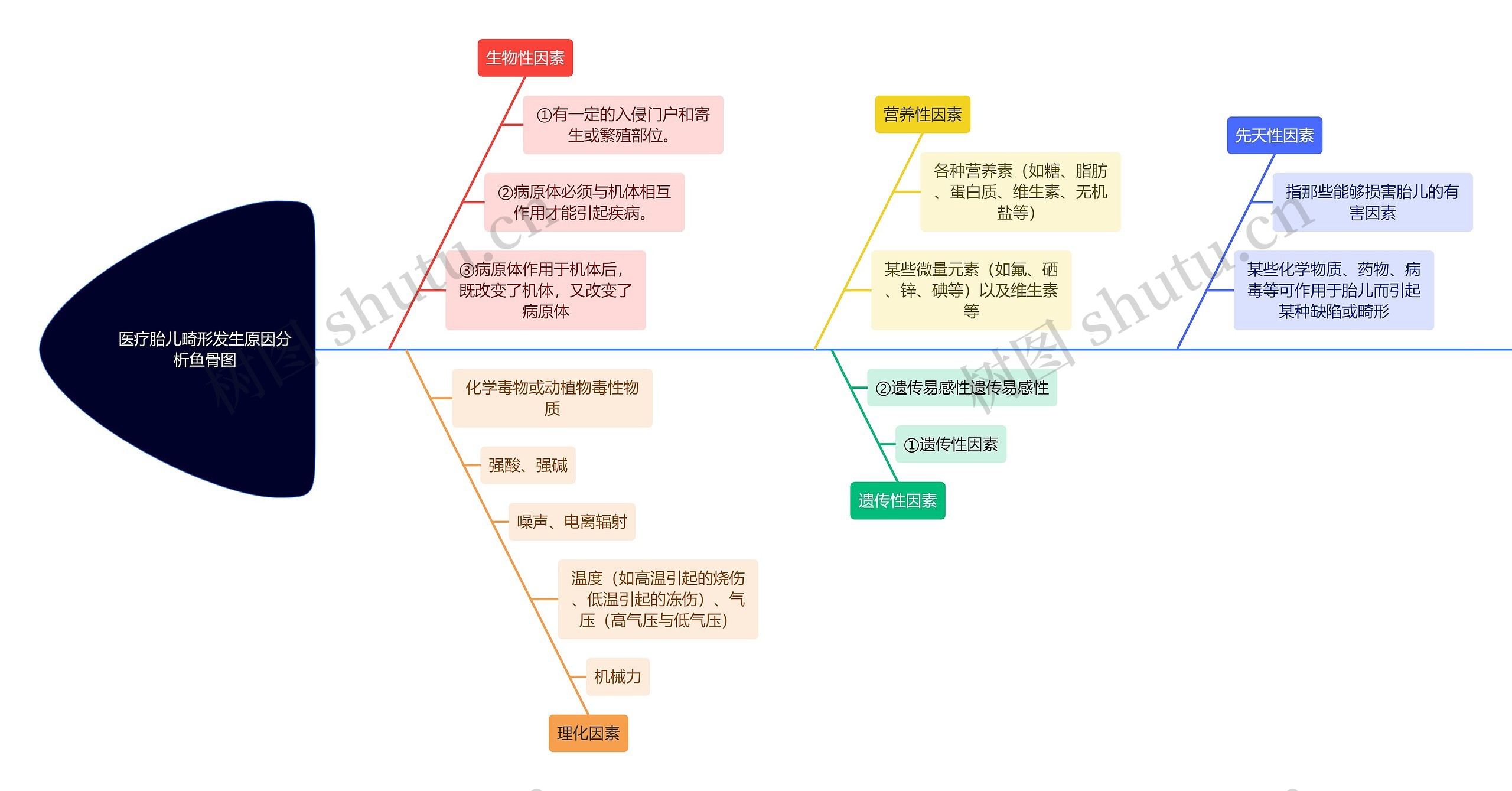 医疗胎儿畸形发生原因分析鱼骨图思维导图