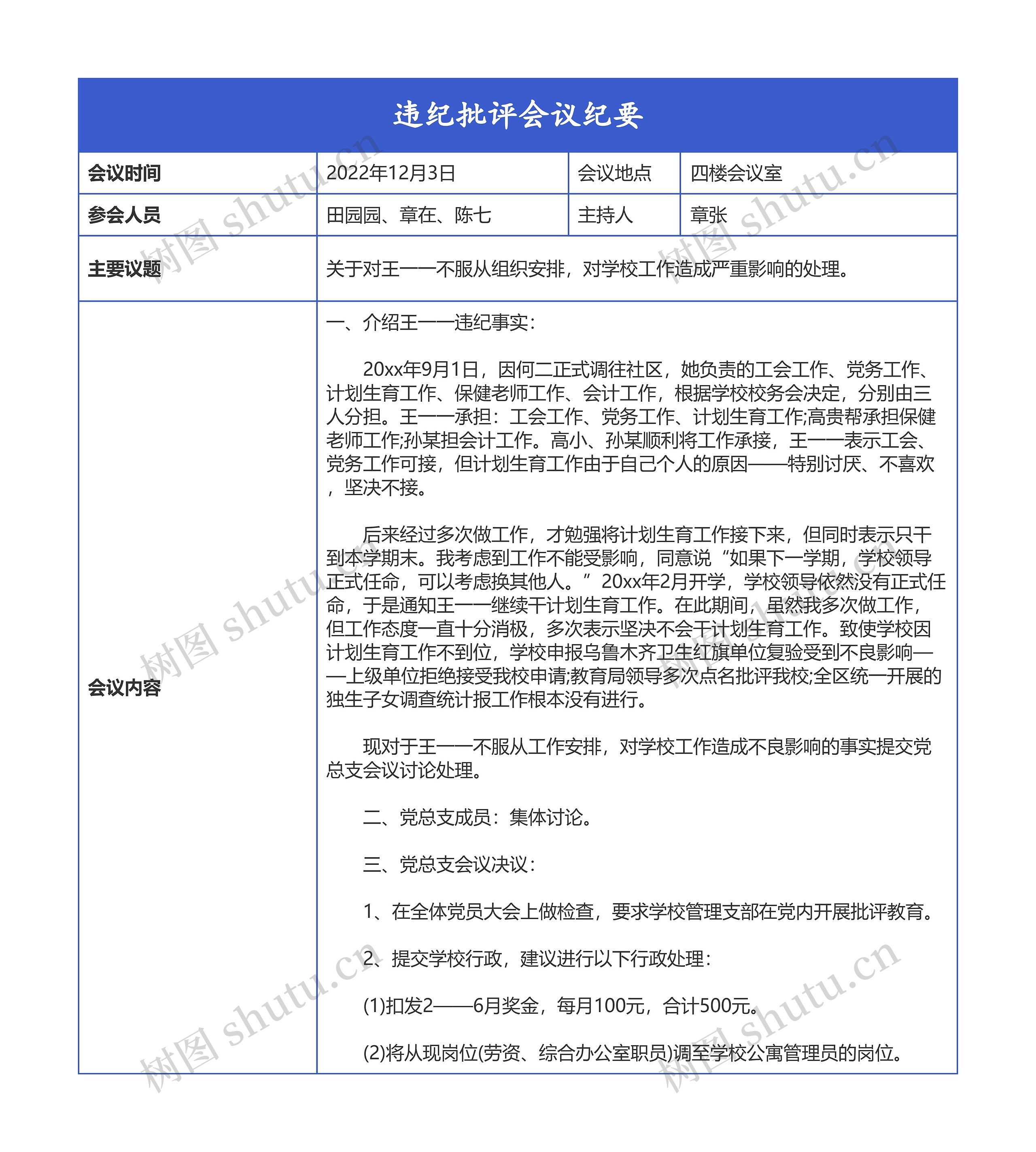 违纪批评会议纪要