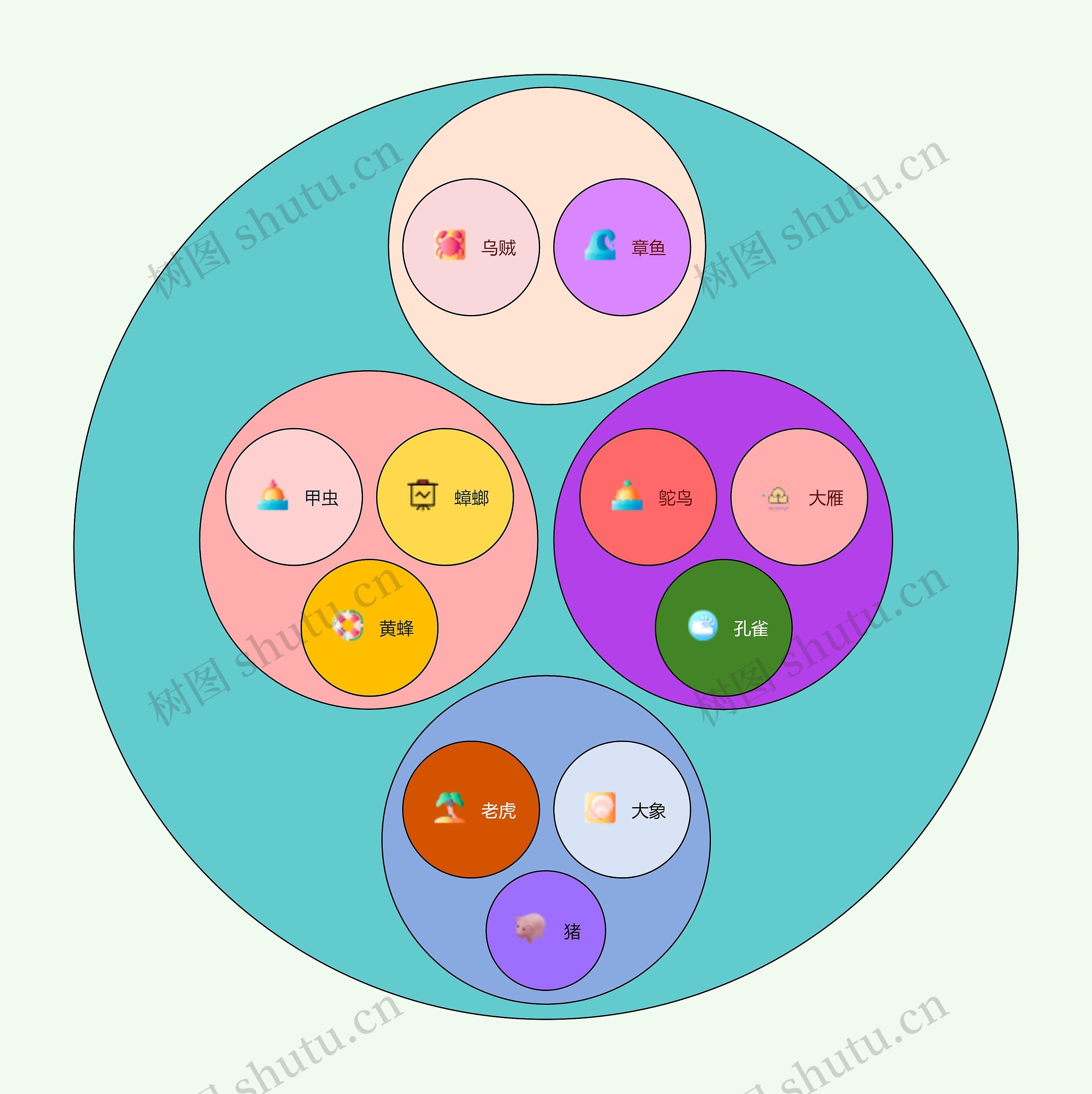 动物分类圆圈图思维导图