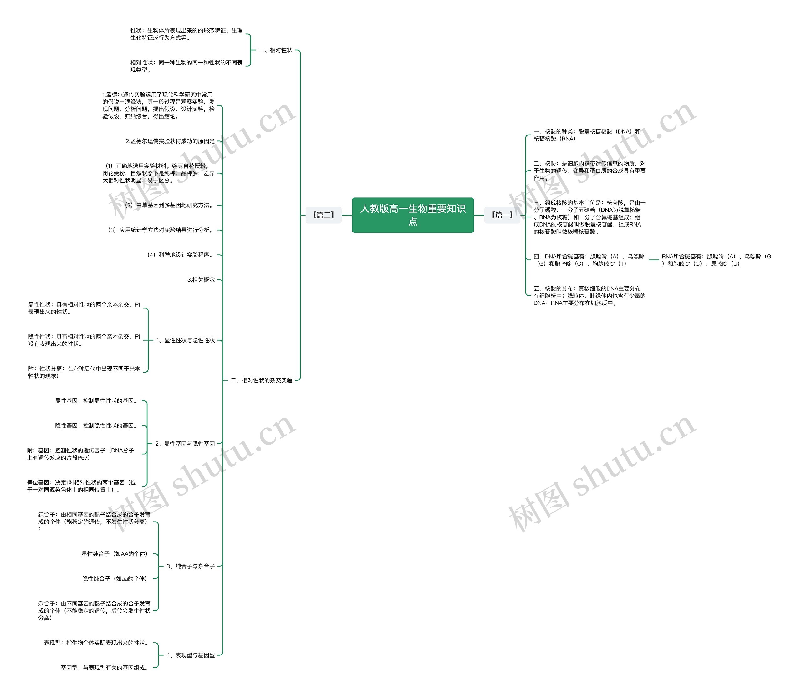 人教版高一生物重要知识点思维导图
