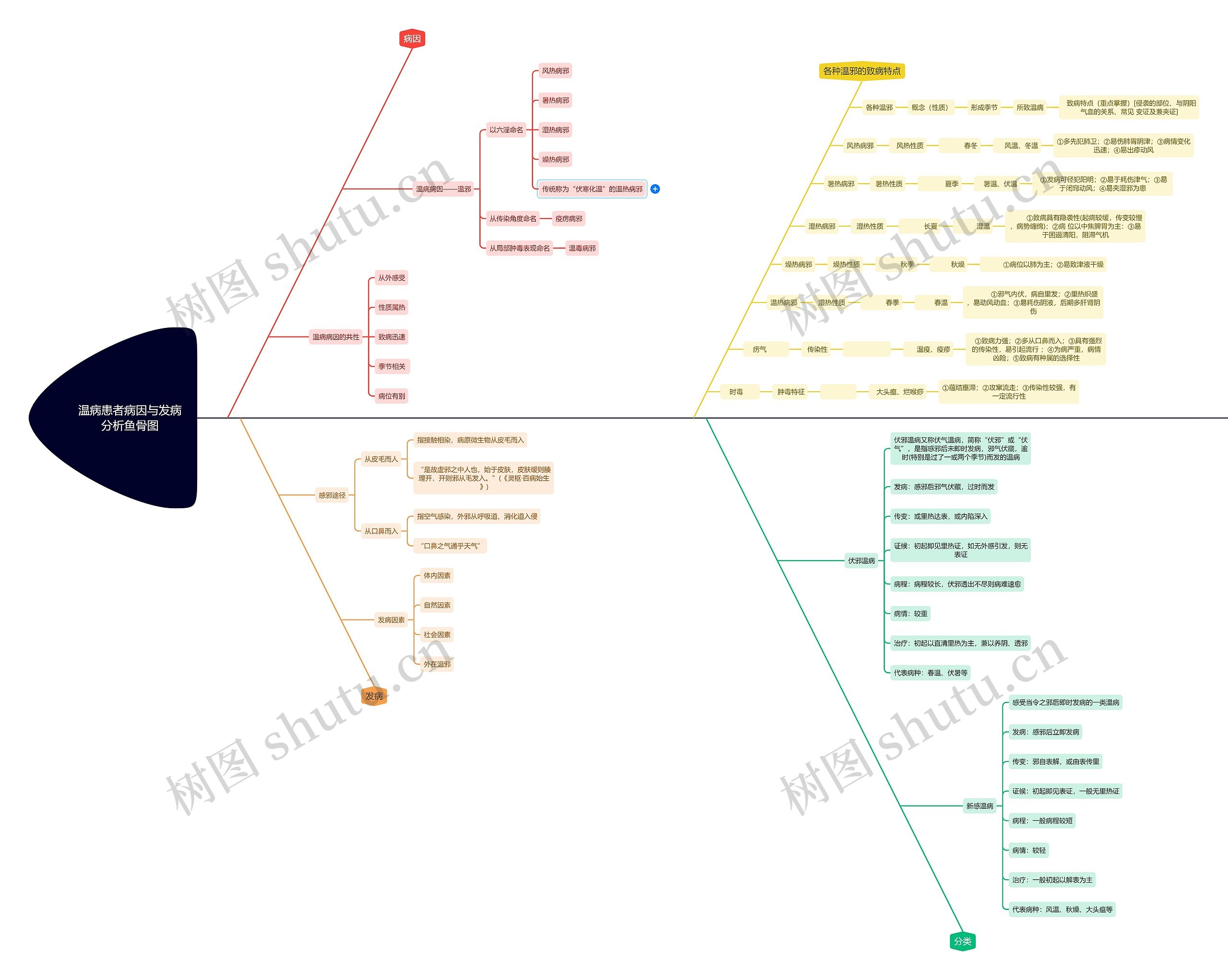 温病患者病因与发病分析鱼骨图思维导图