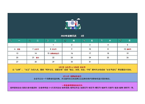 2023年运营日历    3月