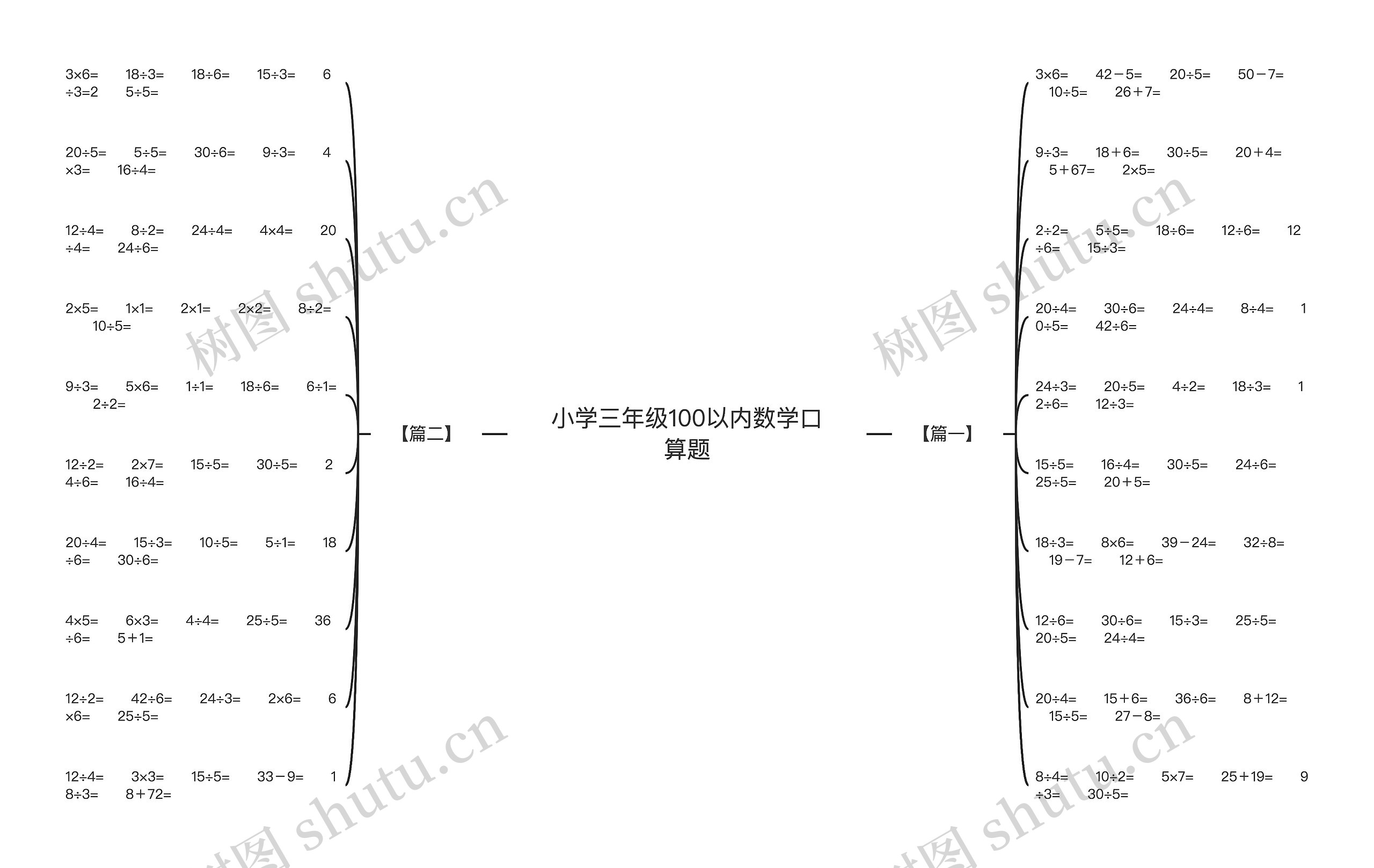 小学三年级100以内数学口算题