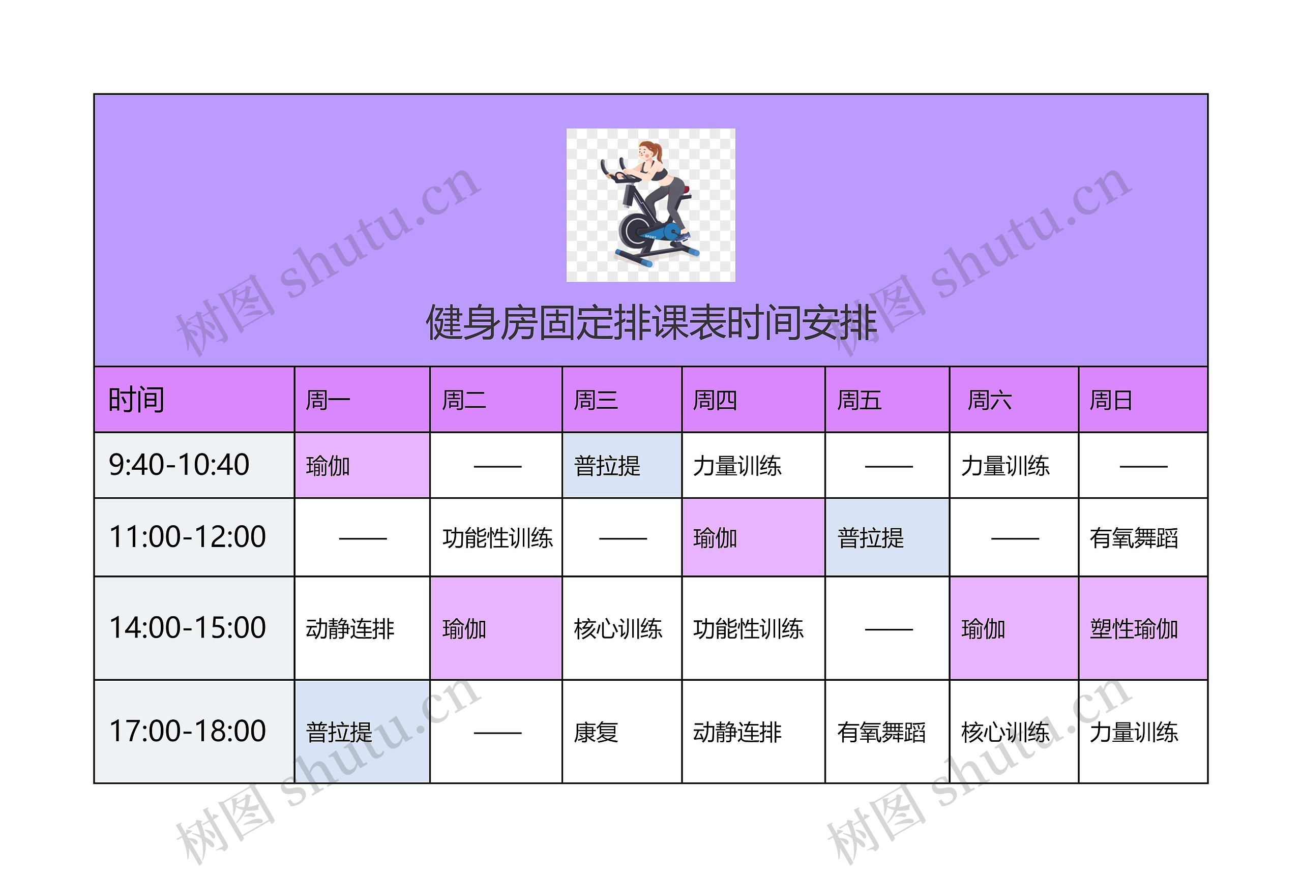 健身房固定排课表时间安排思维导图高清图 健身房固定排课表时间安排思维导图