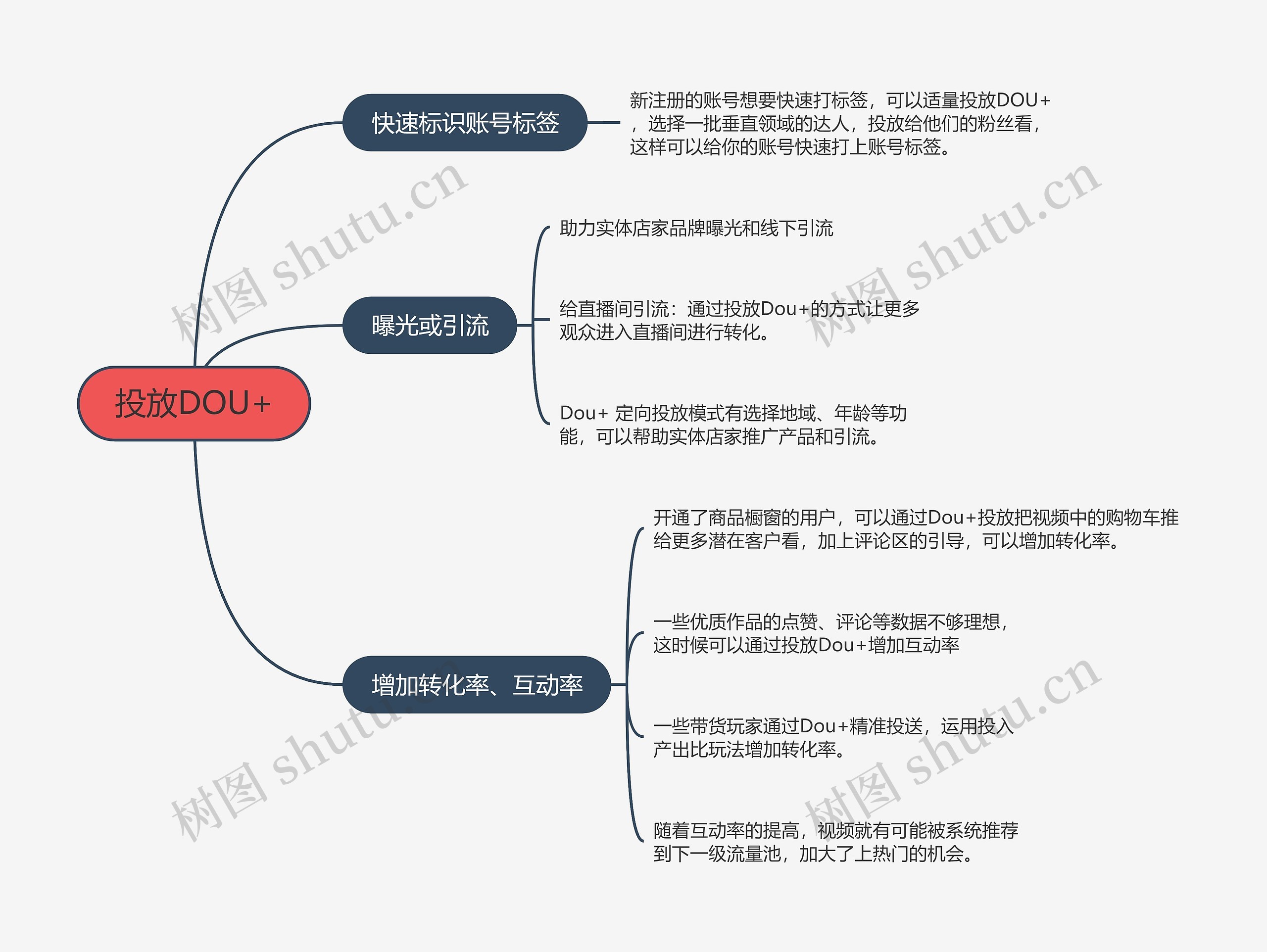 抖音流量解析投放DOU+的思维导图