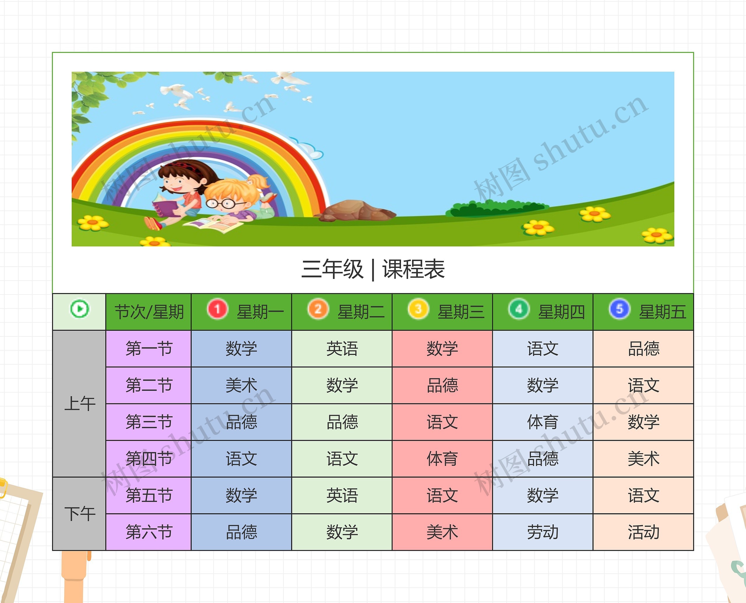 小学三年级课程表思维导图