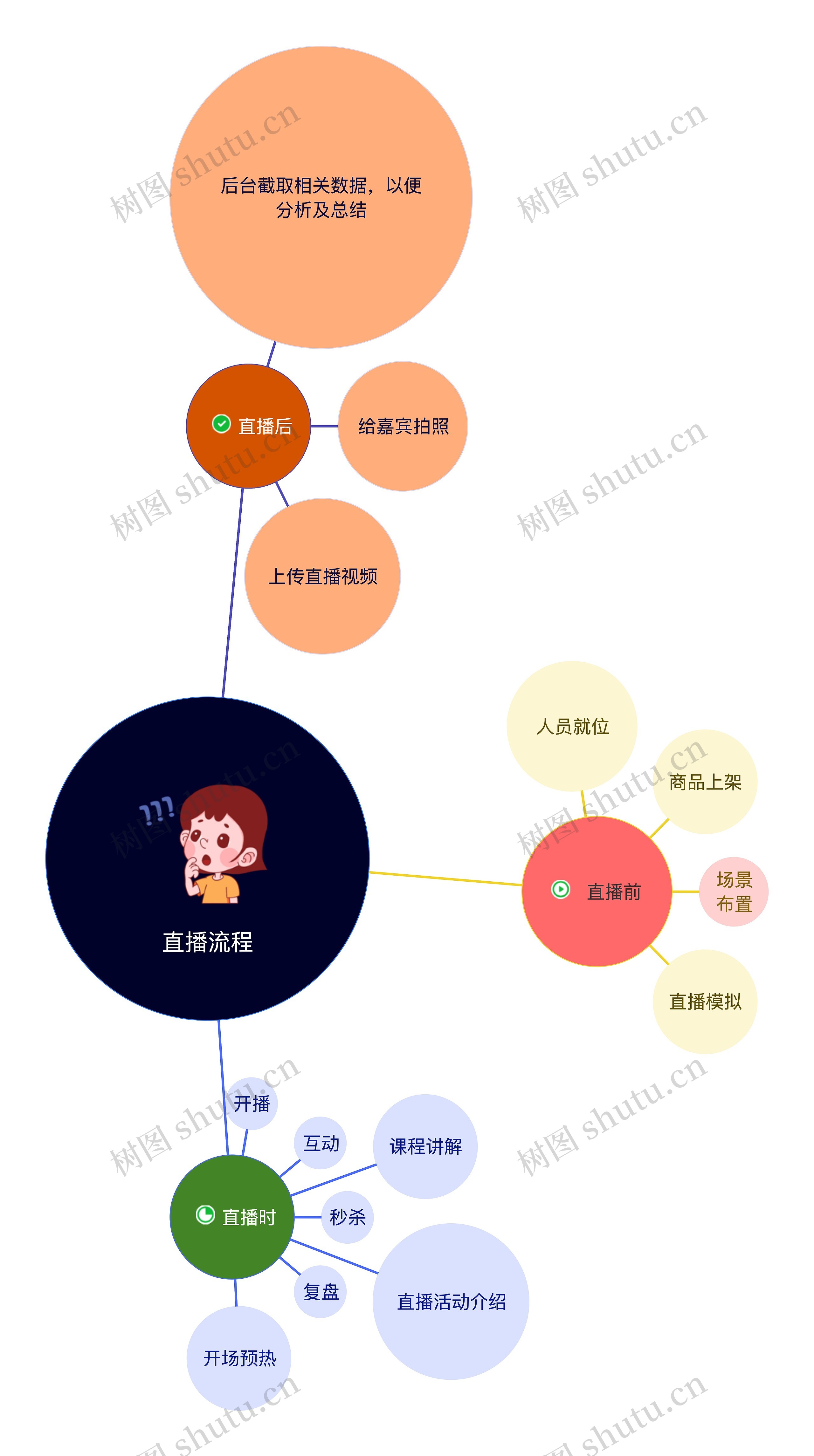 简约直播流程气泡图思维导图