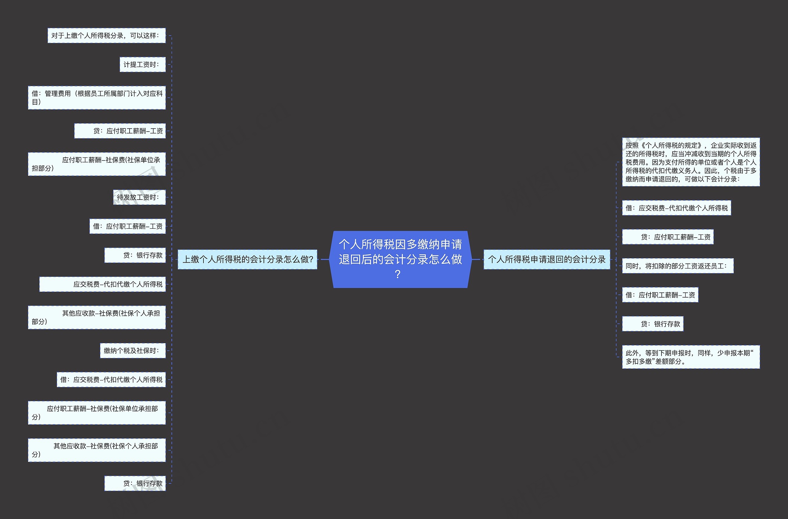 个人所得税因多缴纳申请退回后的会计分录怎么做？