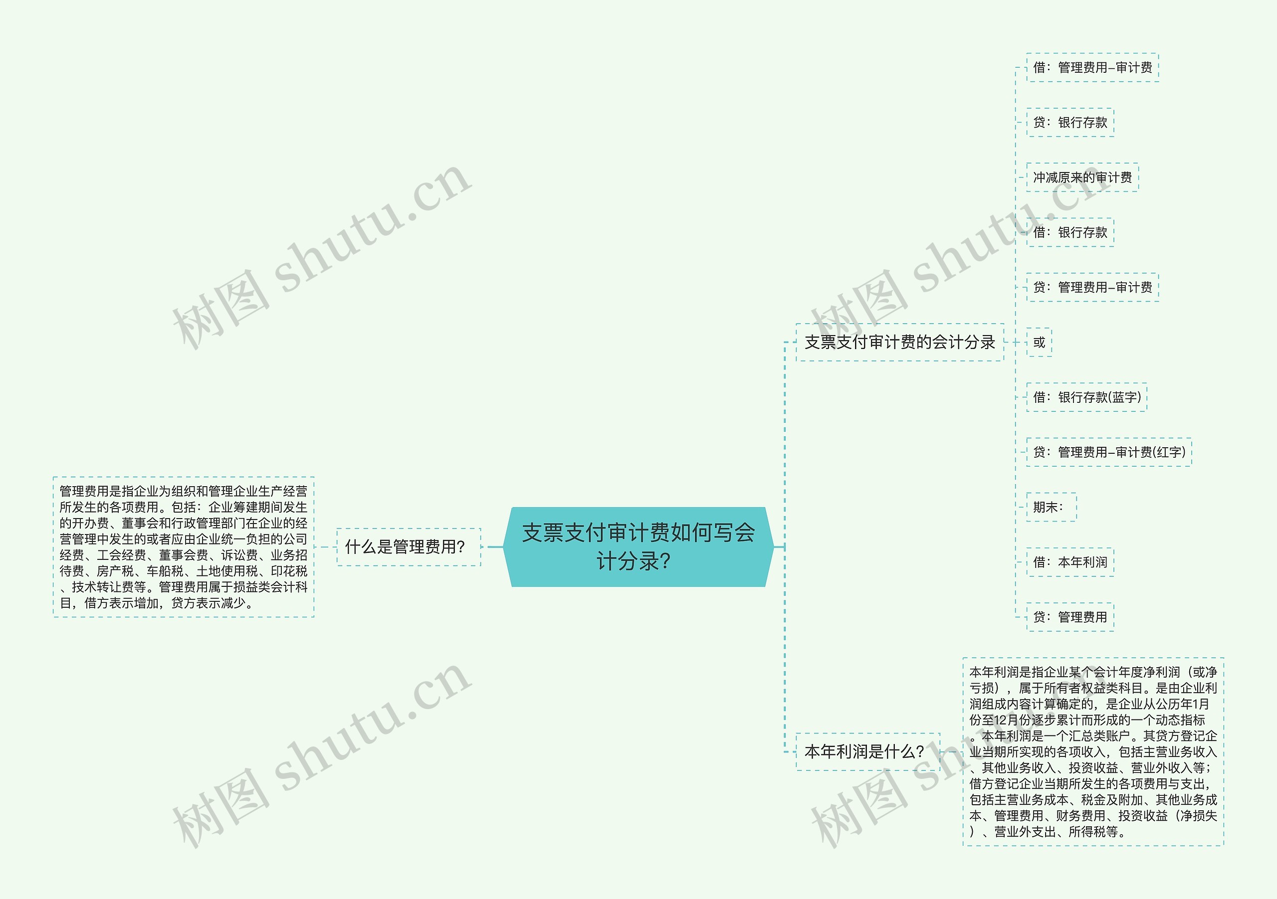 支票支付审计费如何写会计分录？思维导图