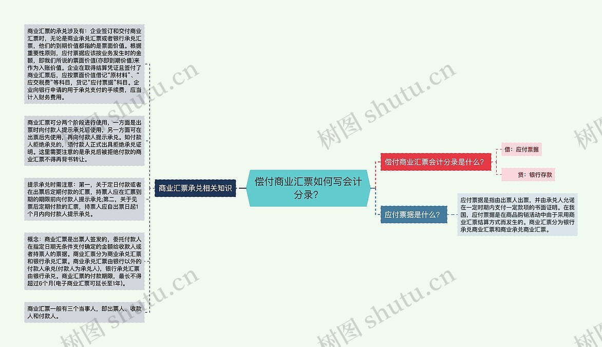 偿付商业汇票如何写会计分录？思维导图_编号p2323860-TreeMind树图