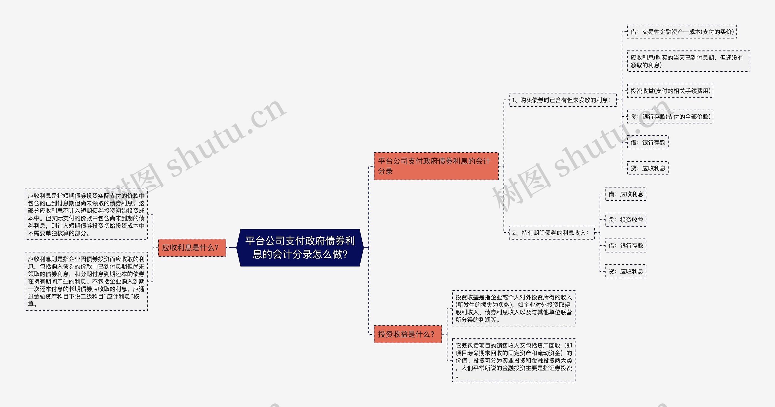 平台公司支付政府债券利息的会计分录怎么做?思维导图