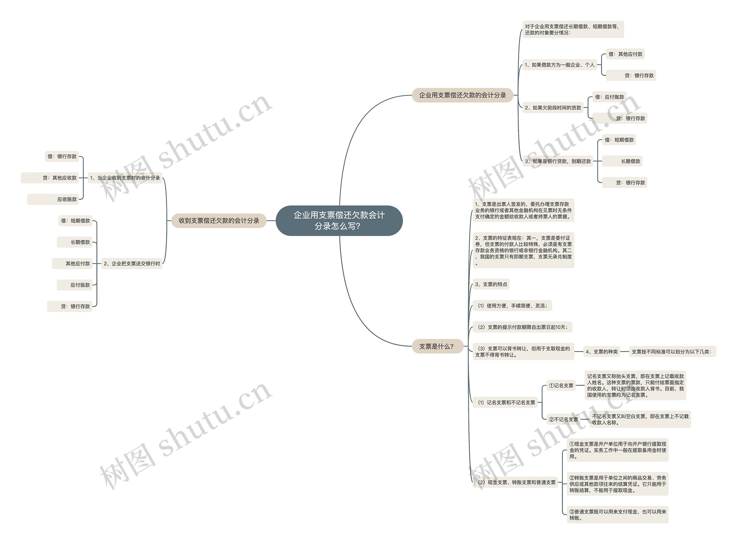 企业用支票偿还欠款会计分录怎么写？思维导图