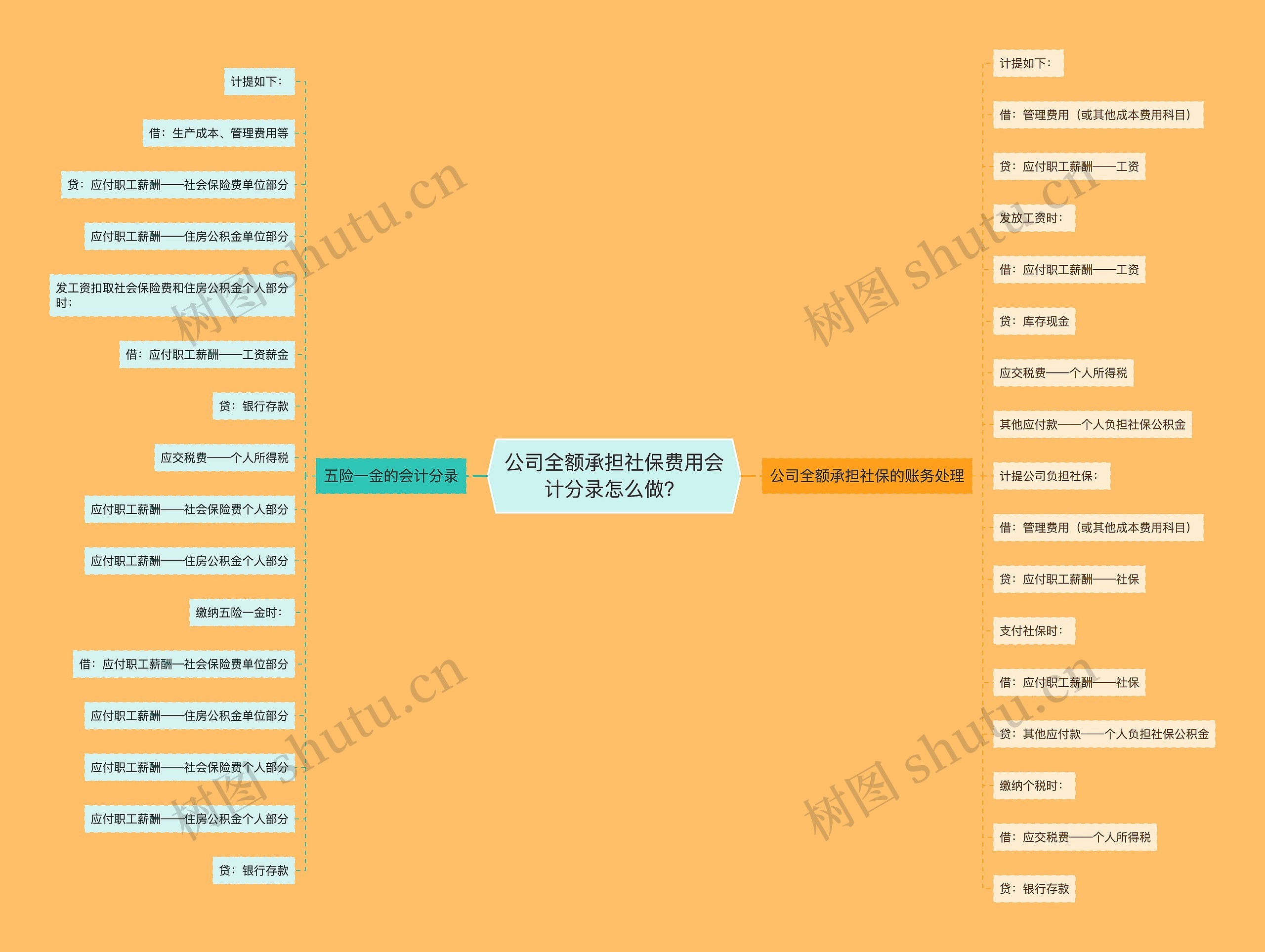 公司全额承担社保费用会计分录怎么做？思维导图