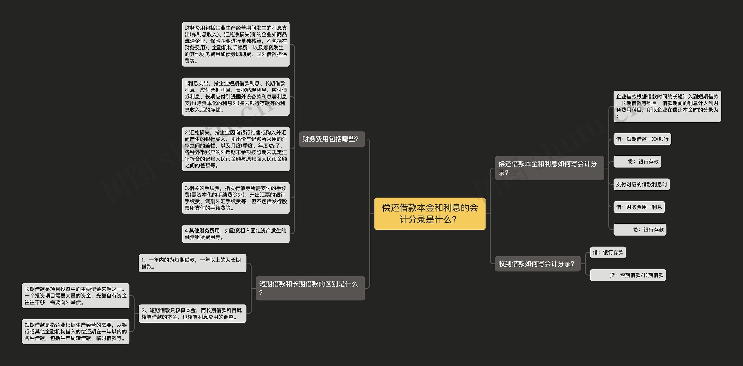 偿还借款本金和利息的会计分录是什么？思维导图