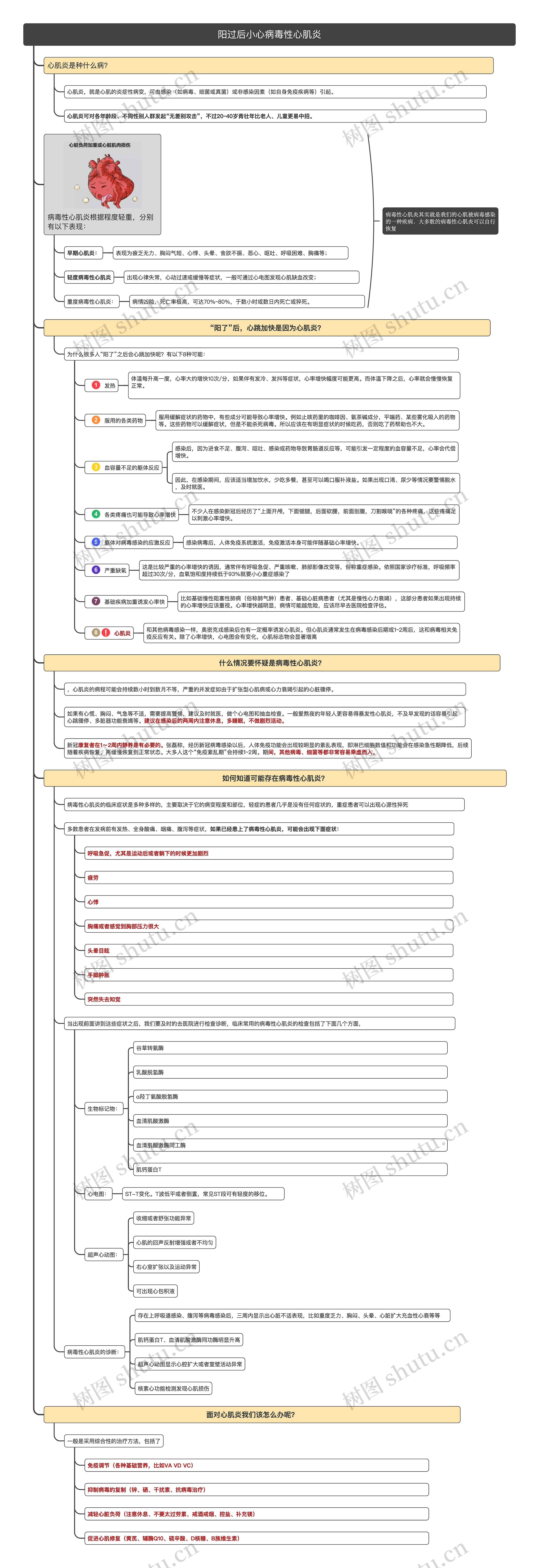 阳过后小心病毒性心肌炎思维导图高清图 阳过后小心病毒性心肌炎思维导图