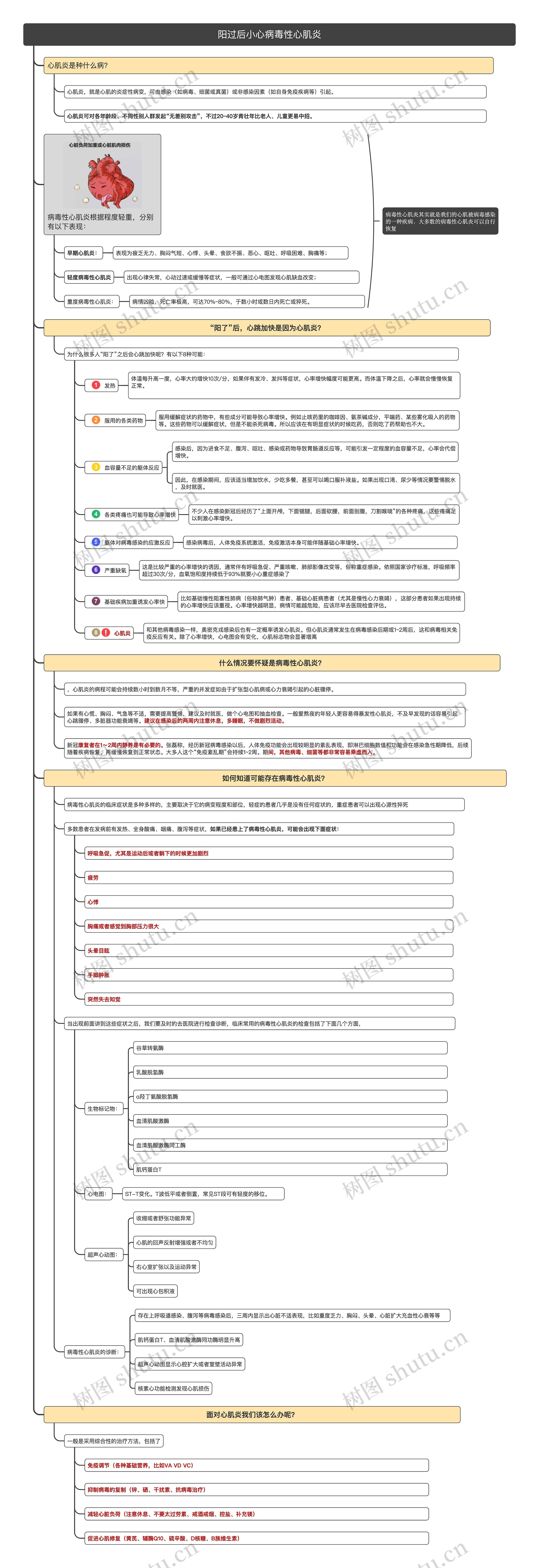阳过后小心病毒性心肌炎思维导图