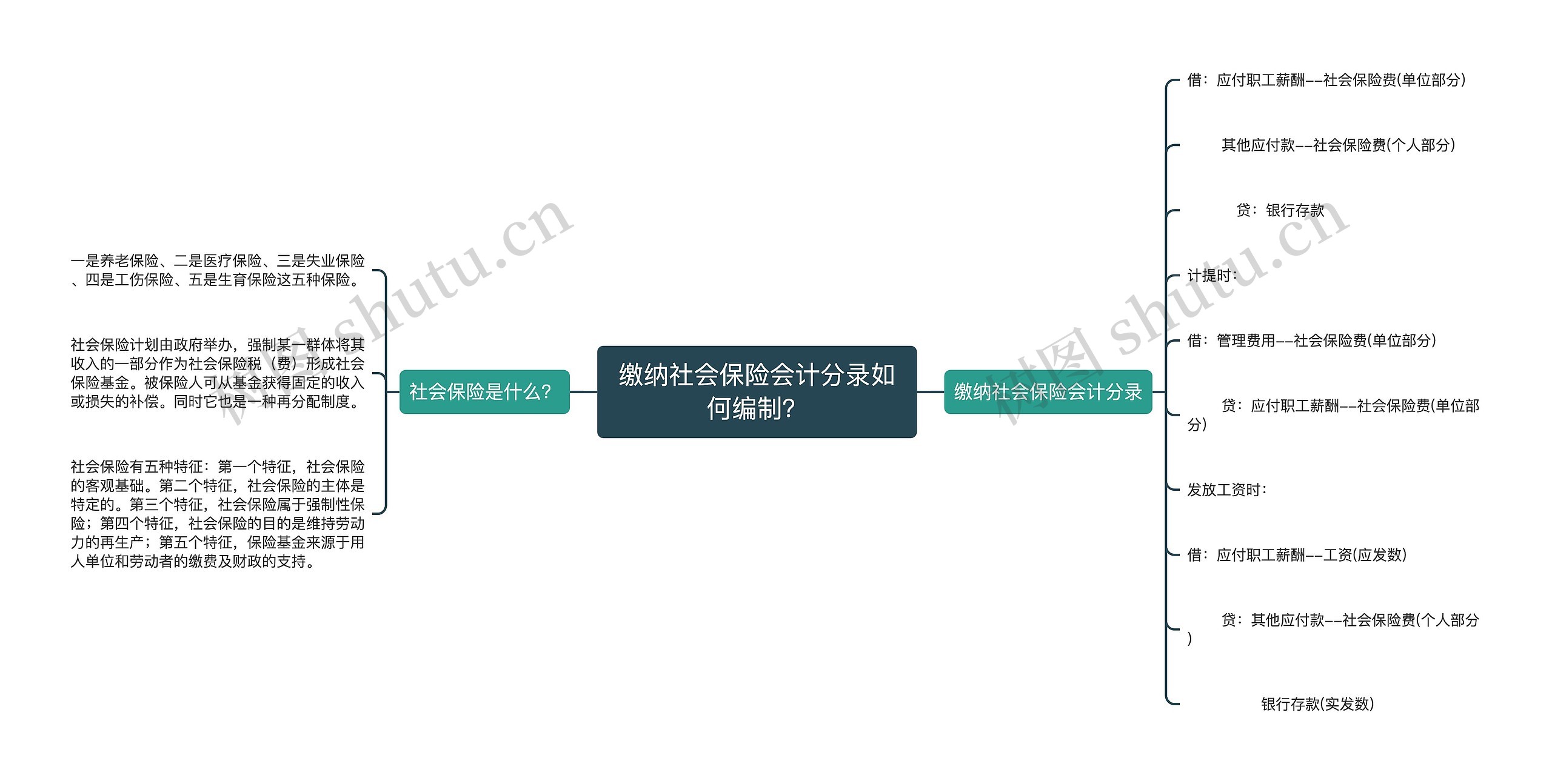 缴纳社会保险会计分录如何编制？思维导图