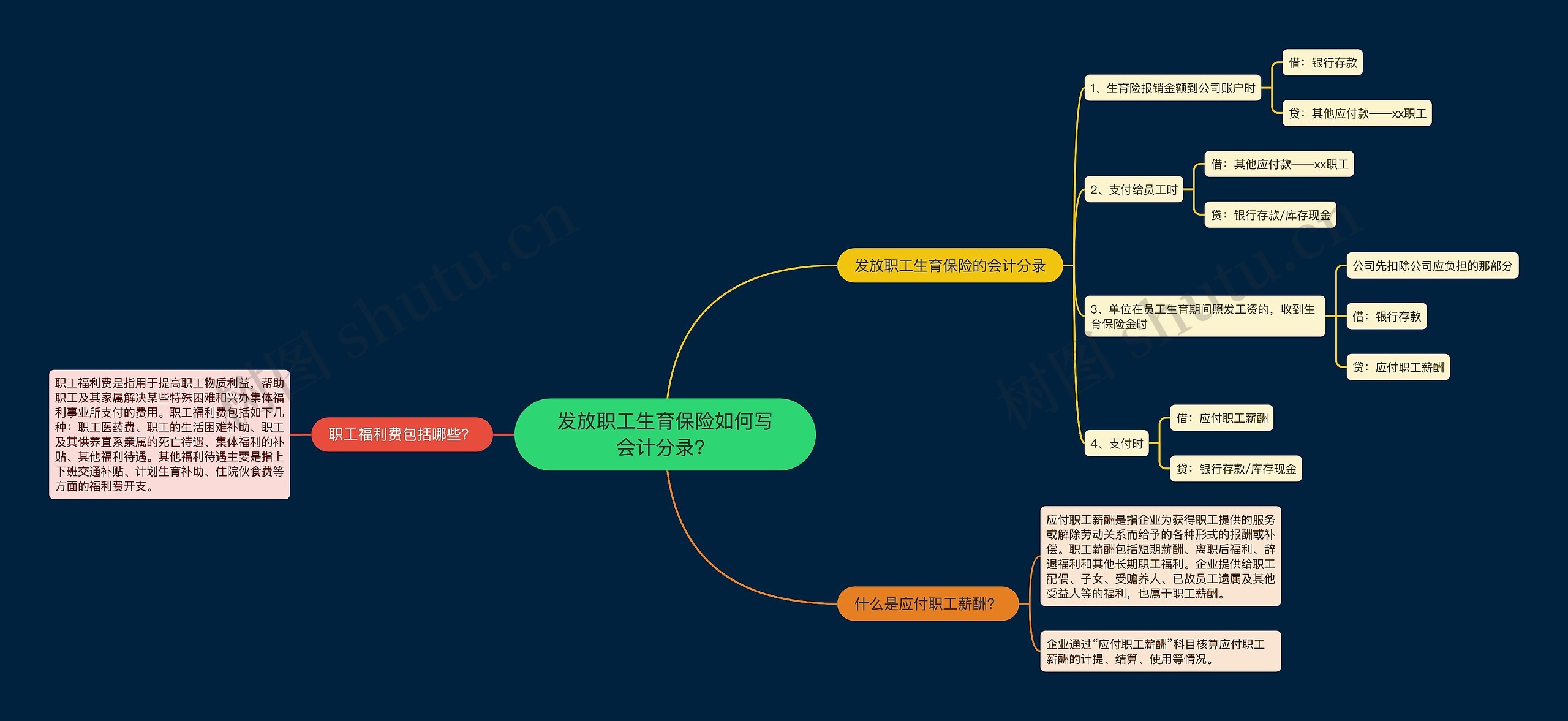 发放职工生育保险如何写会计分录？思维导图