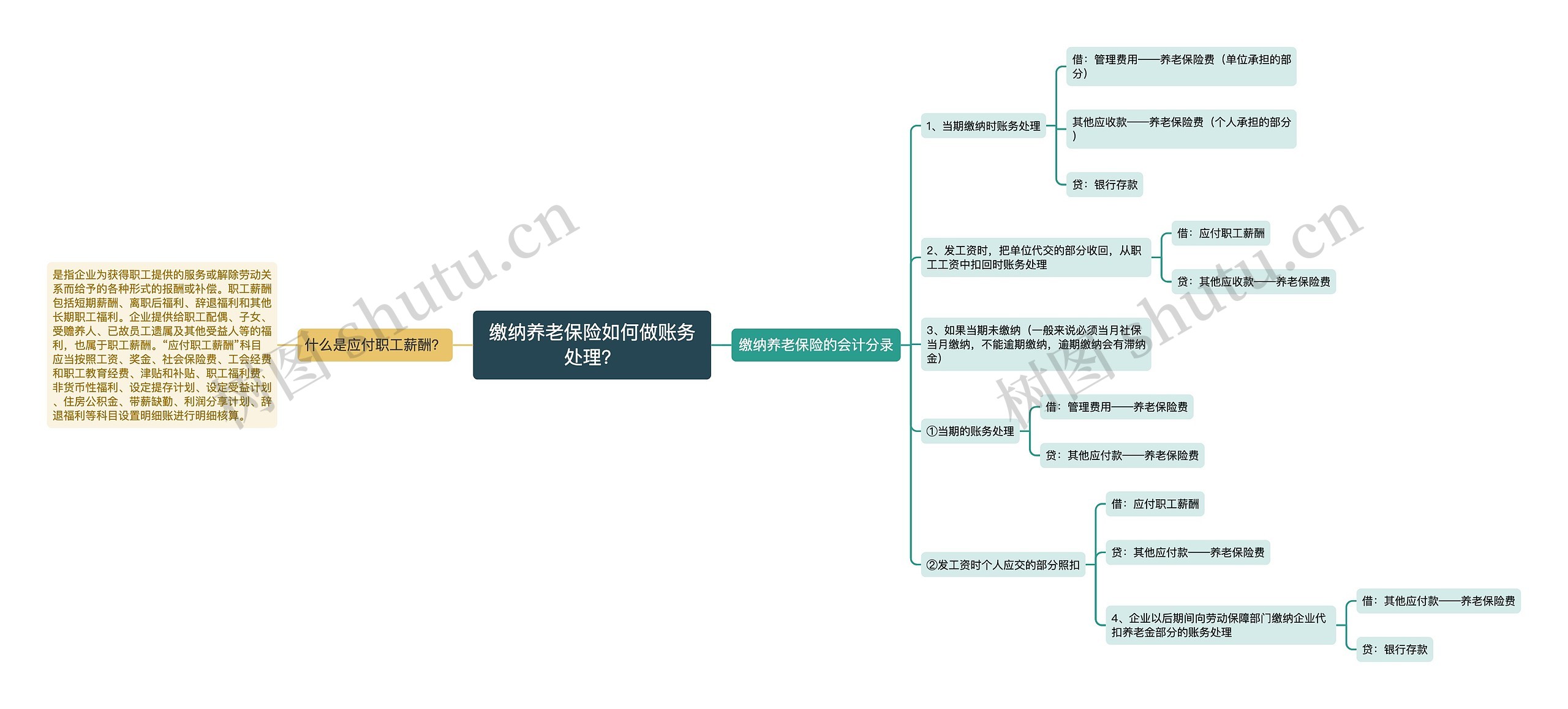 缴纳养老保险如何做账务处理？思维导图