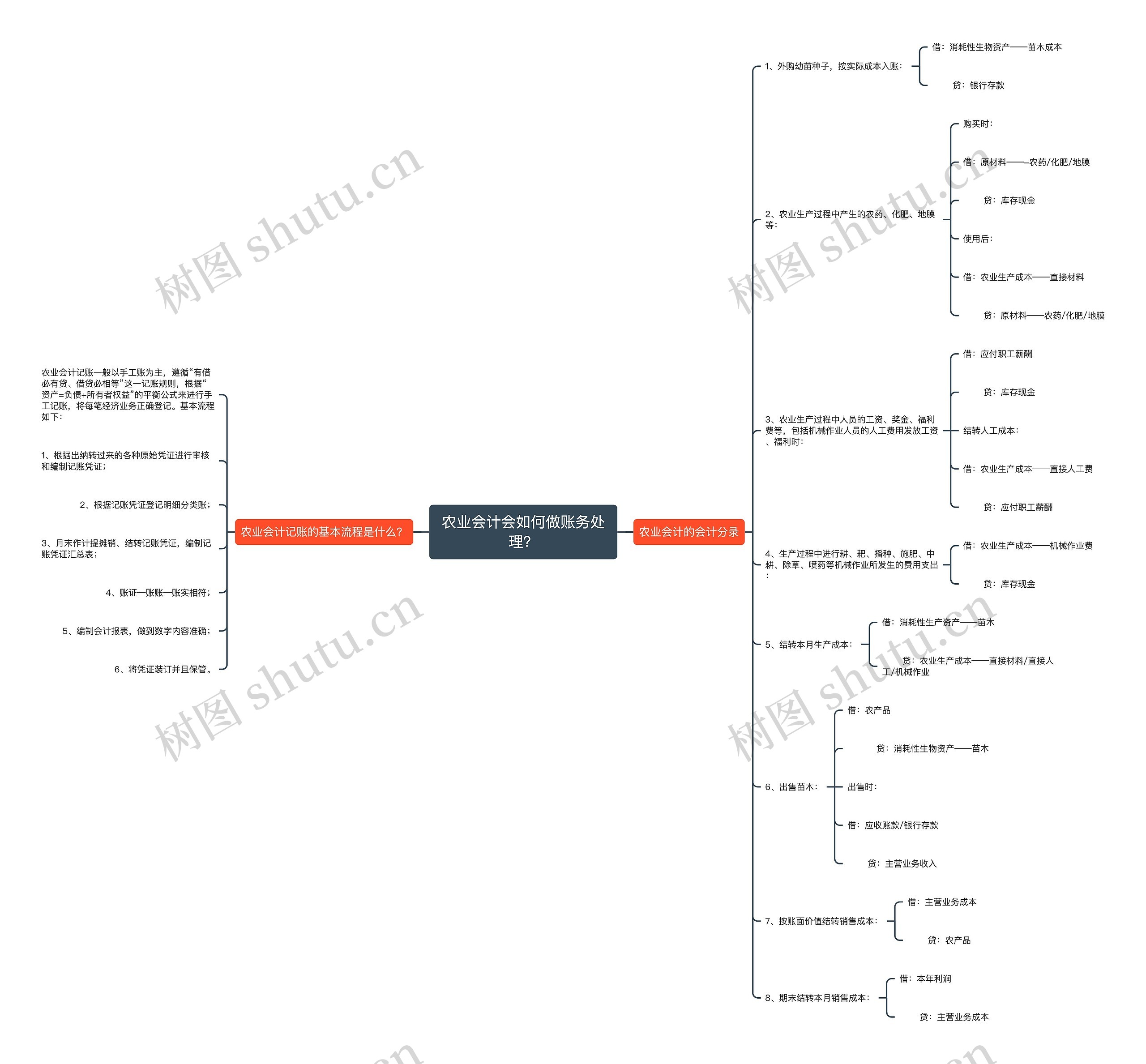 农业会计会如何做账务处理？思维导图