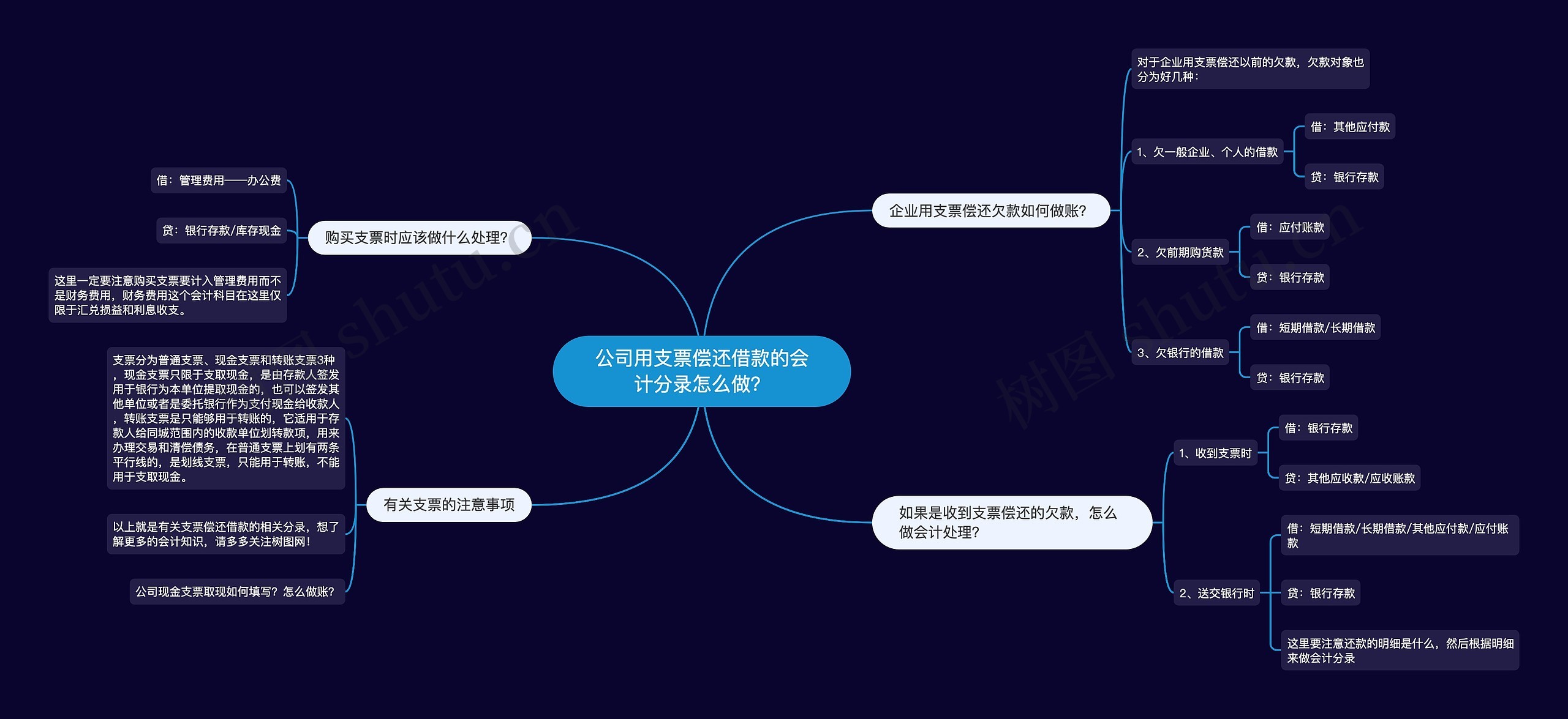 公司用支票偿还借款的会计分录怎么做？思维导图