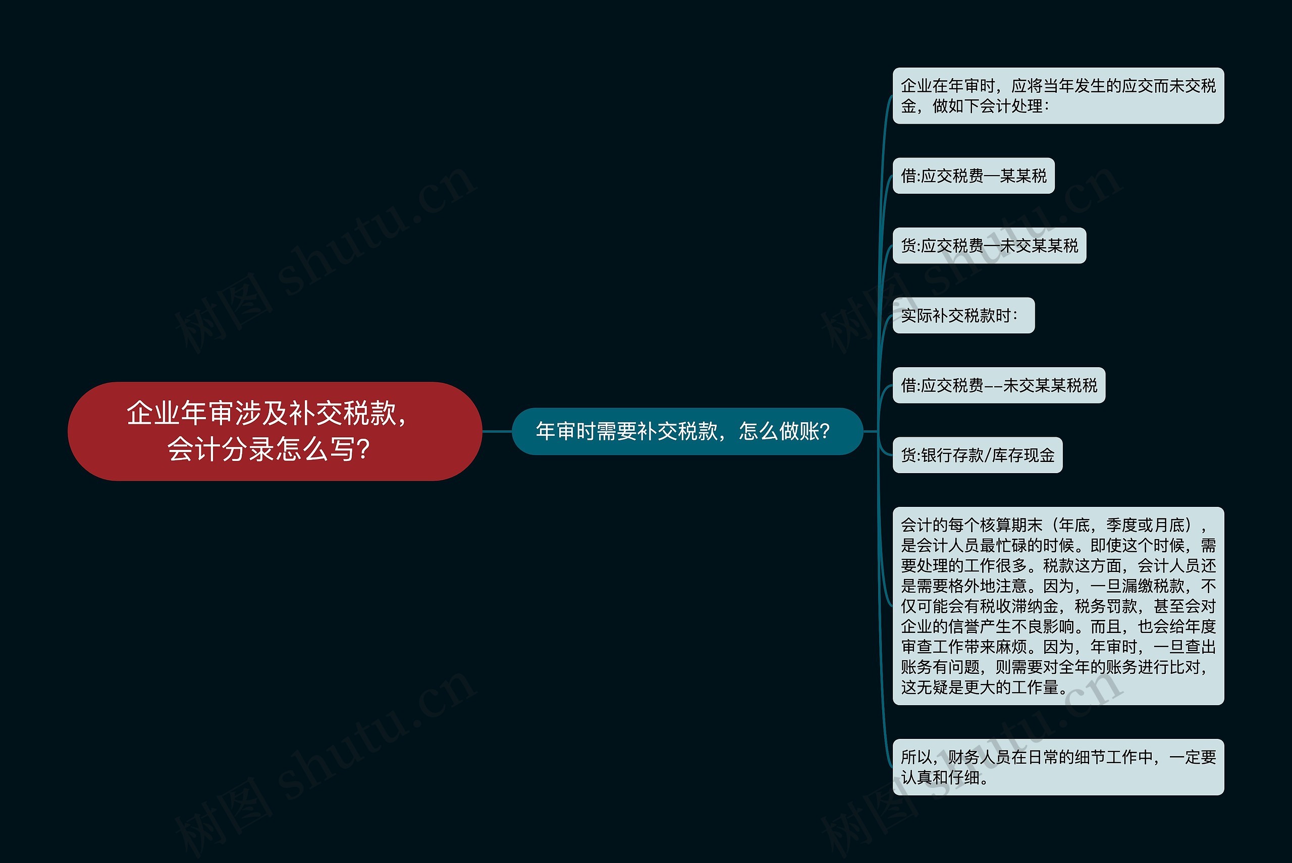 企业年审涉及补交税款，会计分录怎么写？思维导图