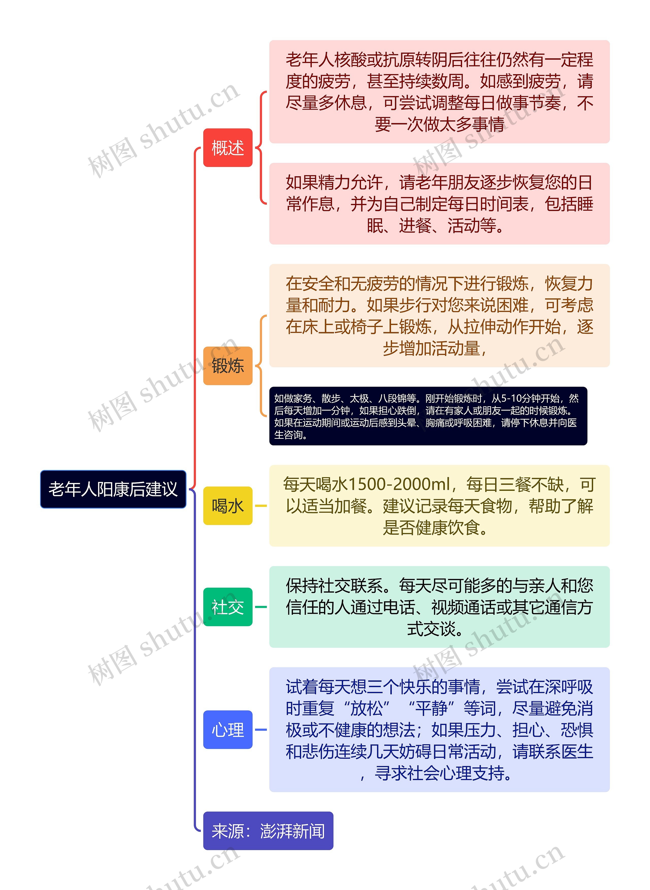 老年人阳康后建议逻辑图思维导图