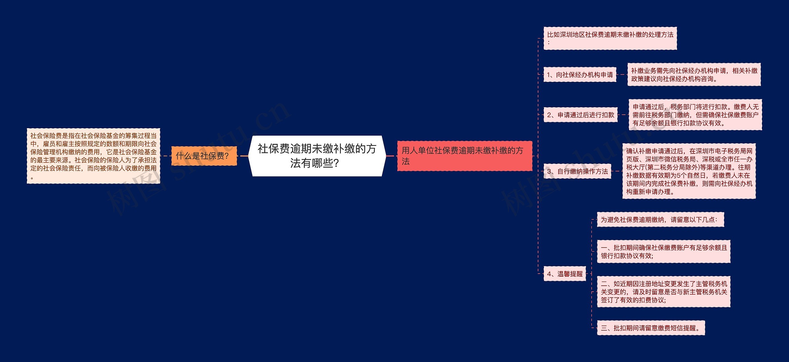 社保费逾期未缴补缴的方法有哪些？思维导图